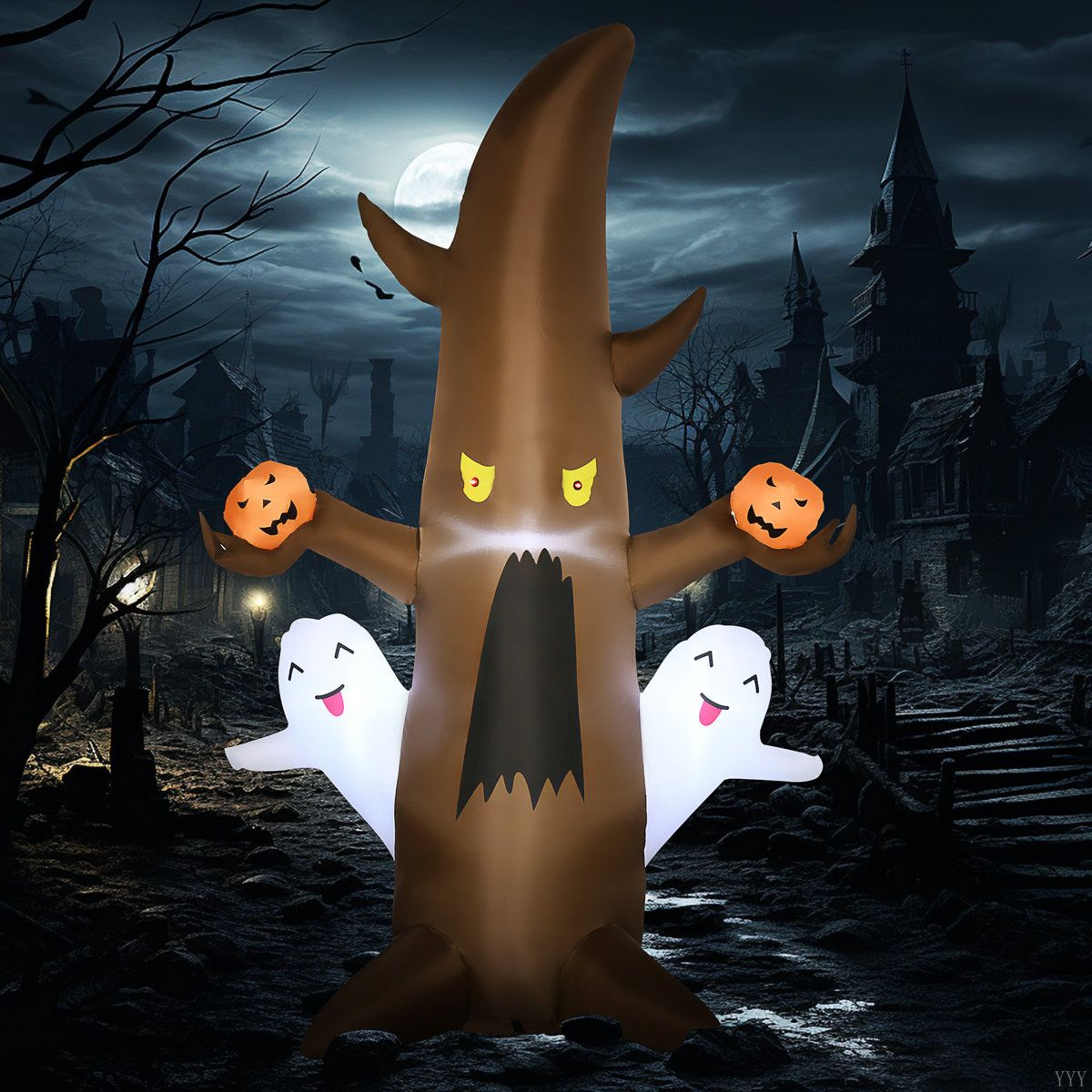 Halloween Inflatable Ghost Tree With Pumpkins For Outdoor Yard Decorations 7