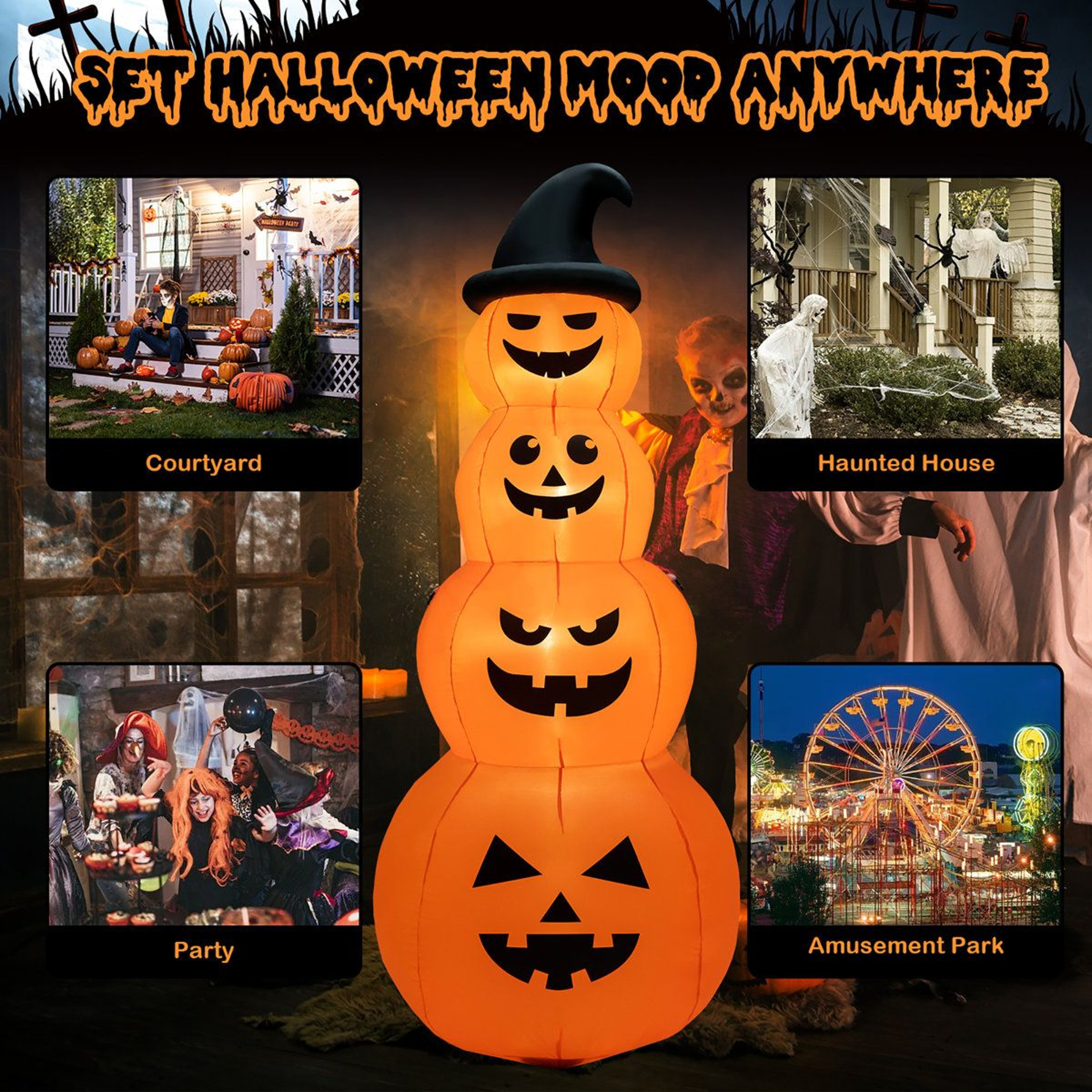 Freestanding Halloween Ghost Inflatable Outdoor Decoration With LED Lights 3