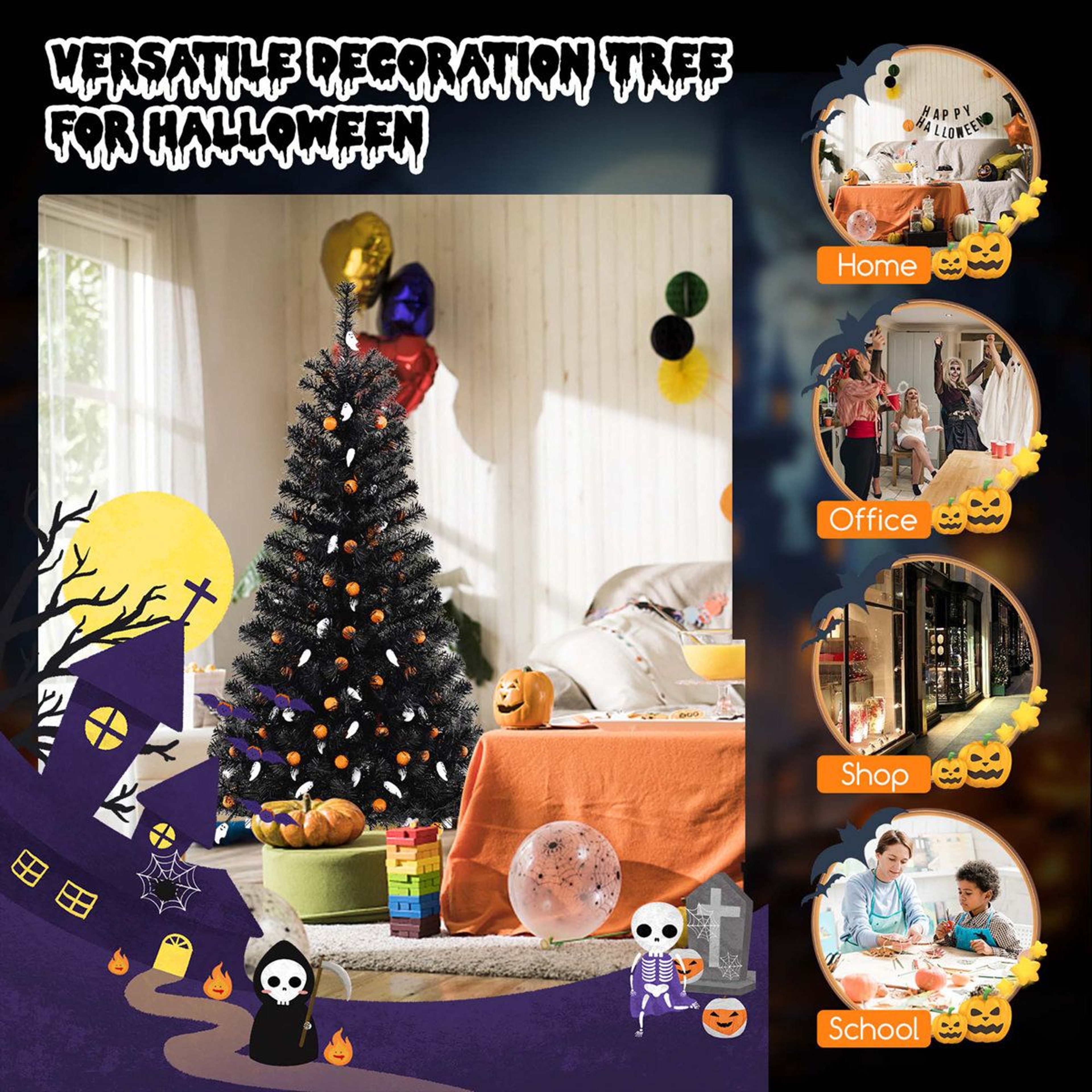 Pre Lit Artificial Halloween Tree With Warm White LED Lights 1