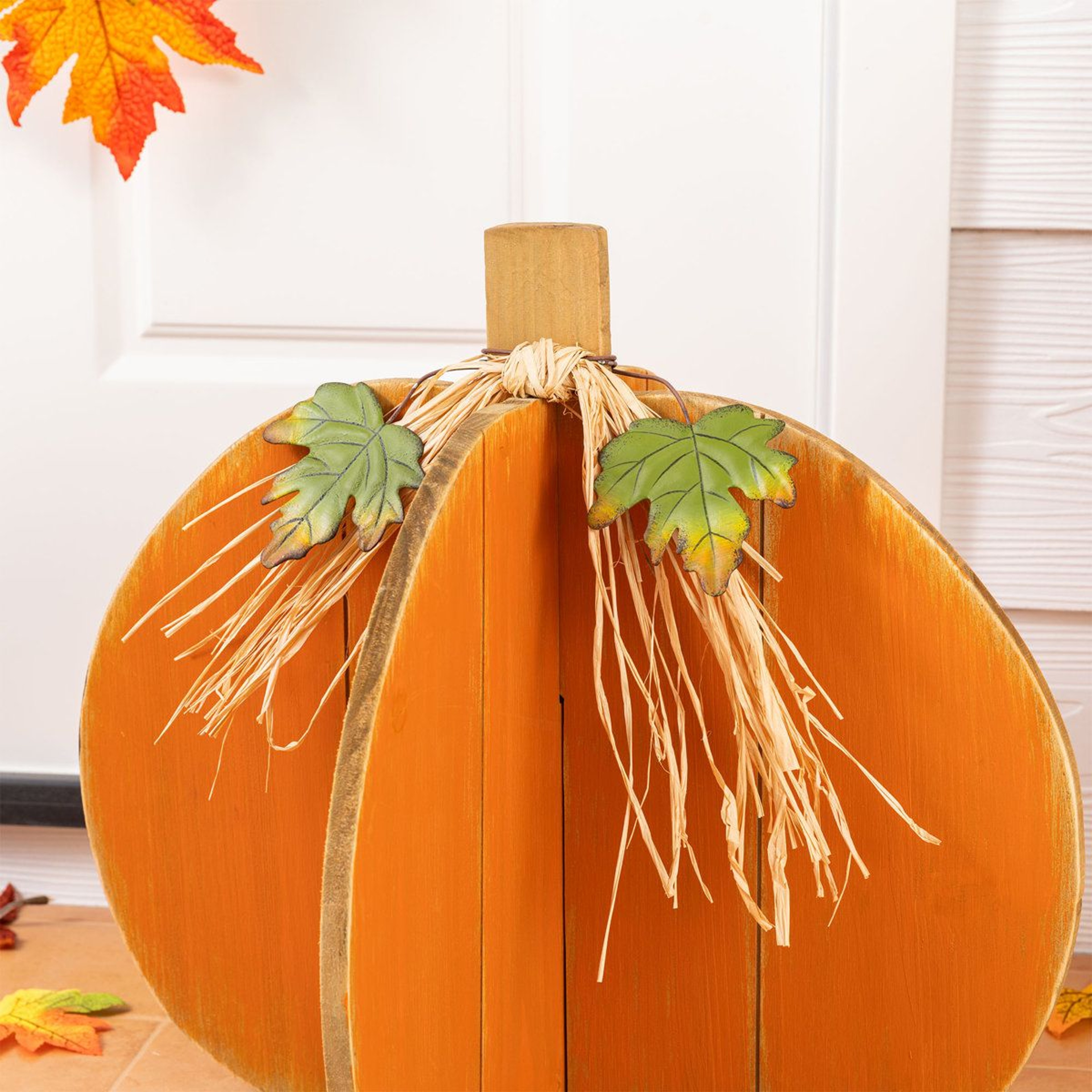 Fall Wooden Interlocking Pumpkin Porch Decor In Orange 4