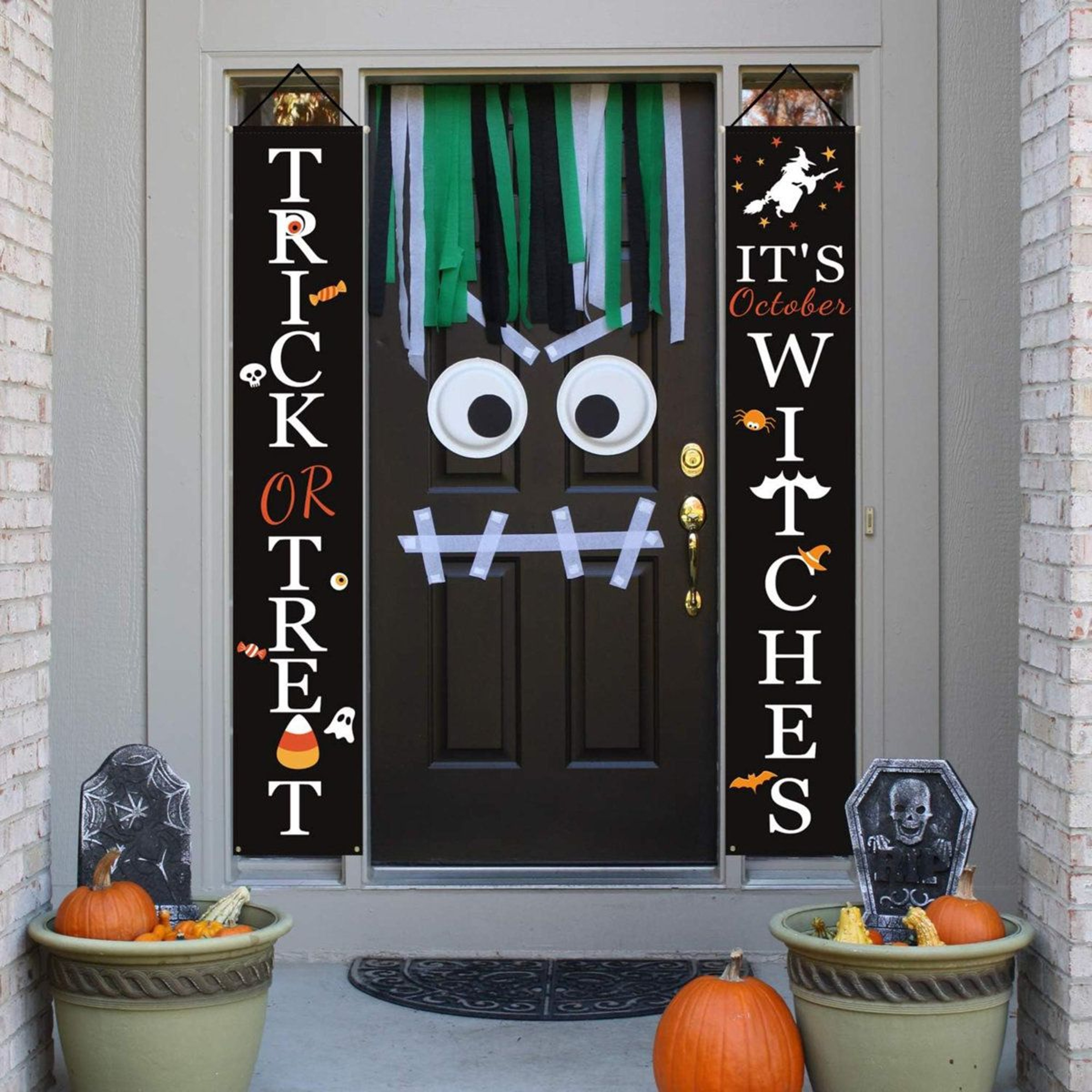 Halloween Front Porch Banners Black Polyester Trick Or Treat Decor 0