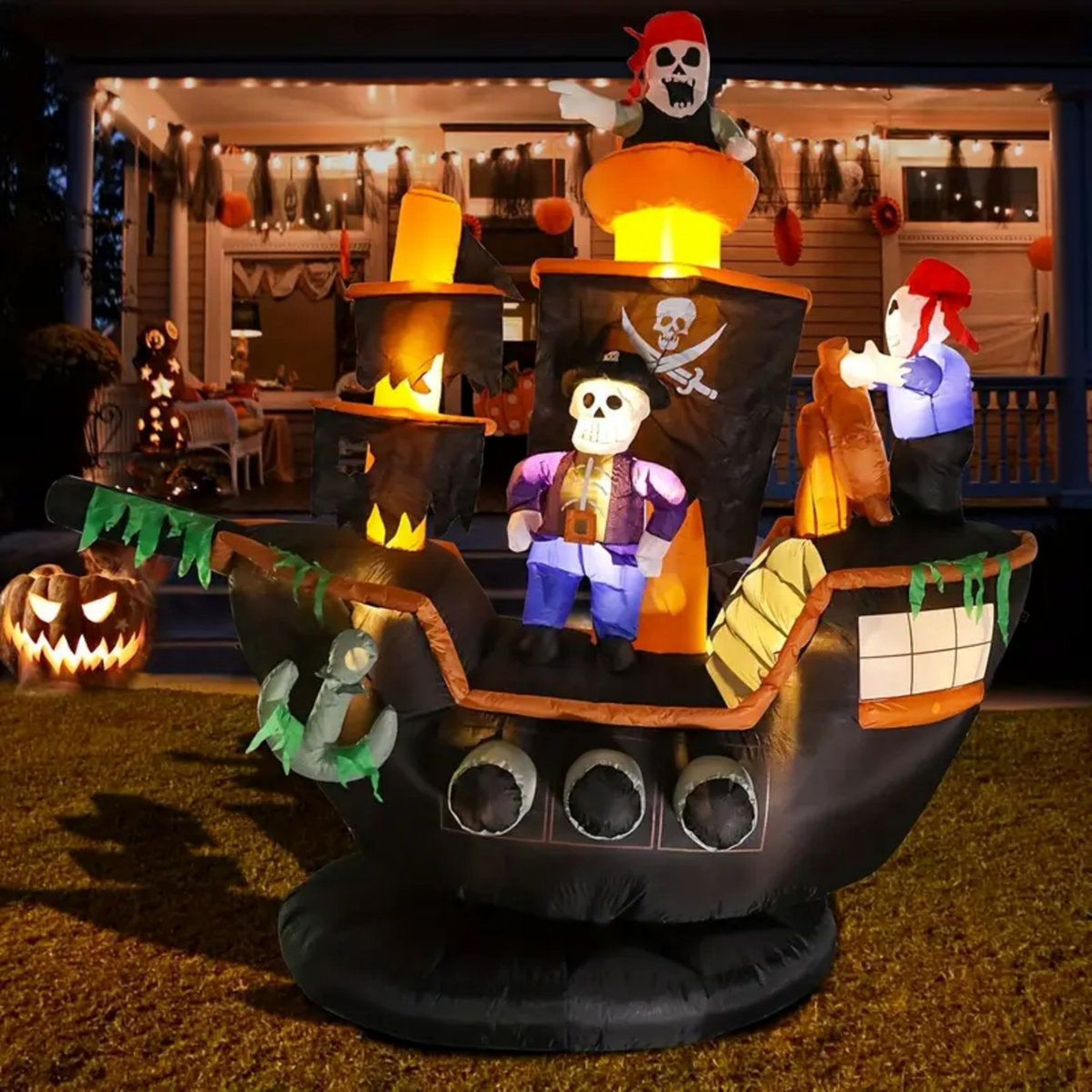 Halloween Inflatable Pirate Ship With Skeletons Ghosts And Lights 2