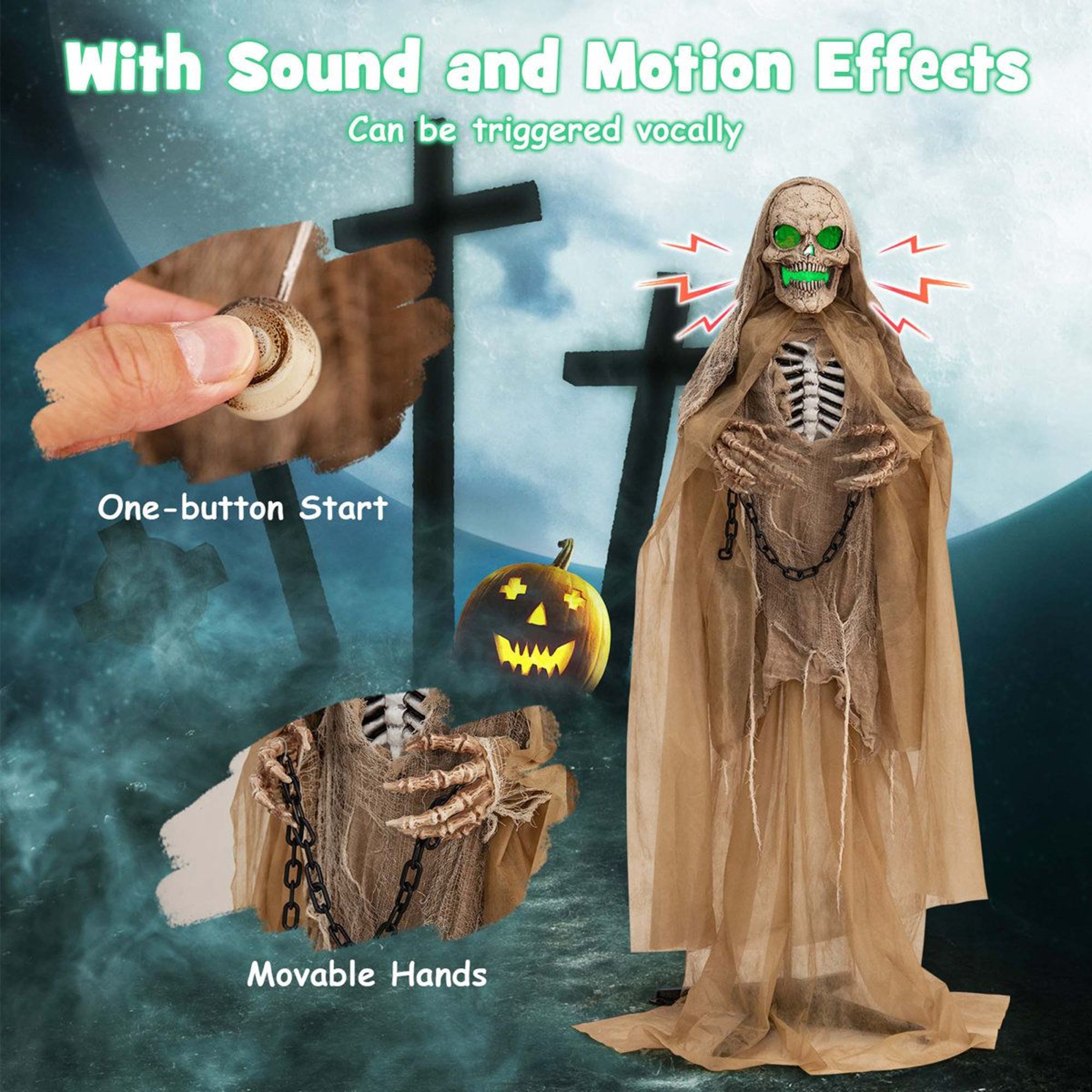 Animated Halloween Skeleton Decoration With LED Lights And Sound Effects 1