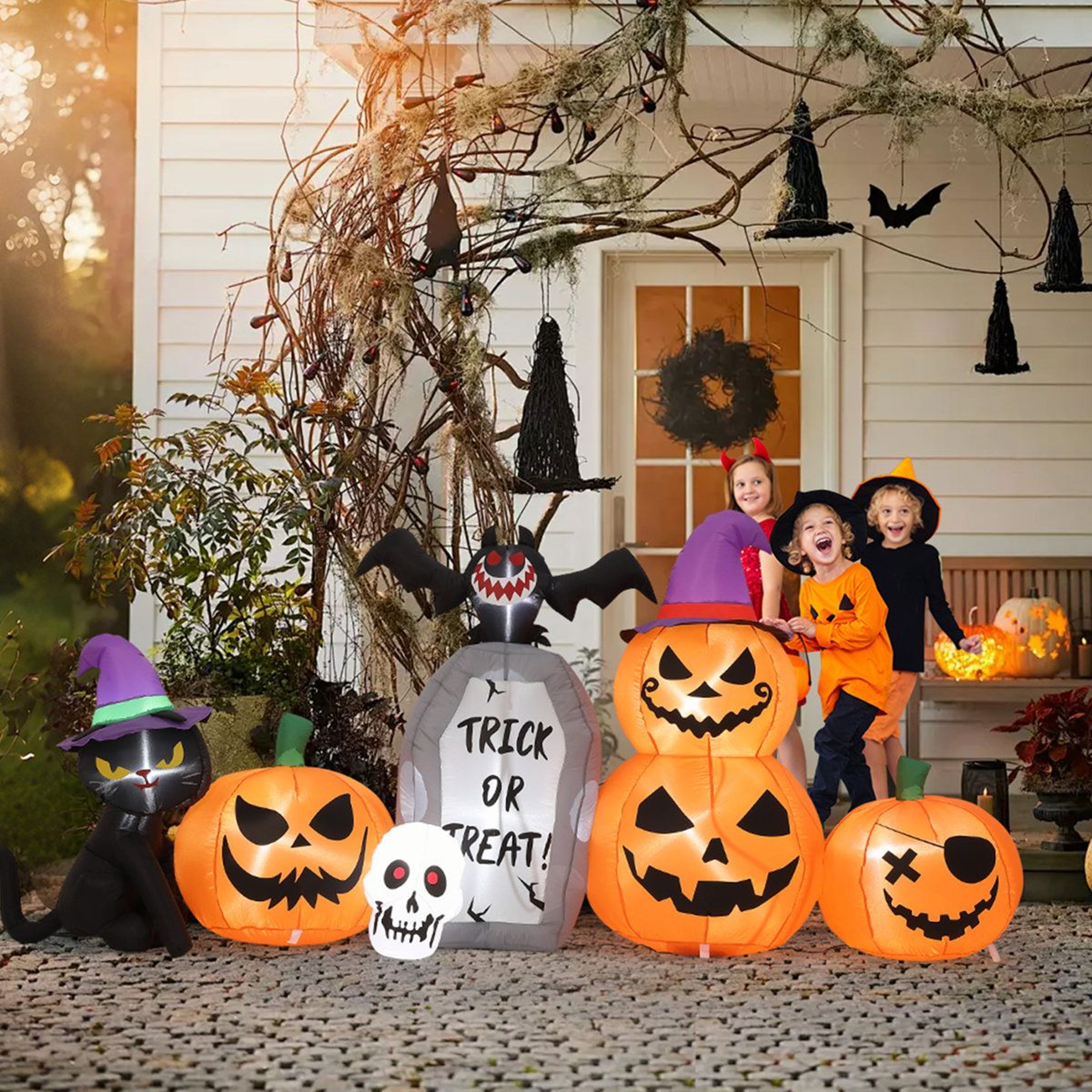 Halloween Inflatable Outdoor Decoration With Pumpkin Black Cat And LED Lights 5