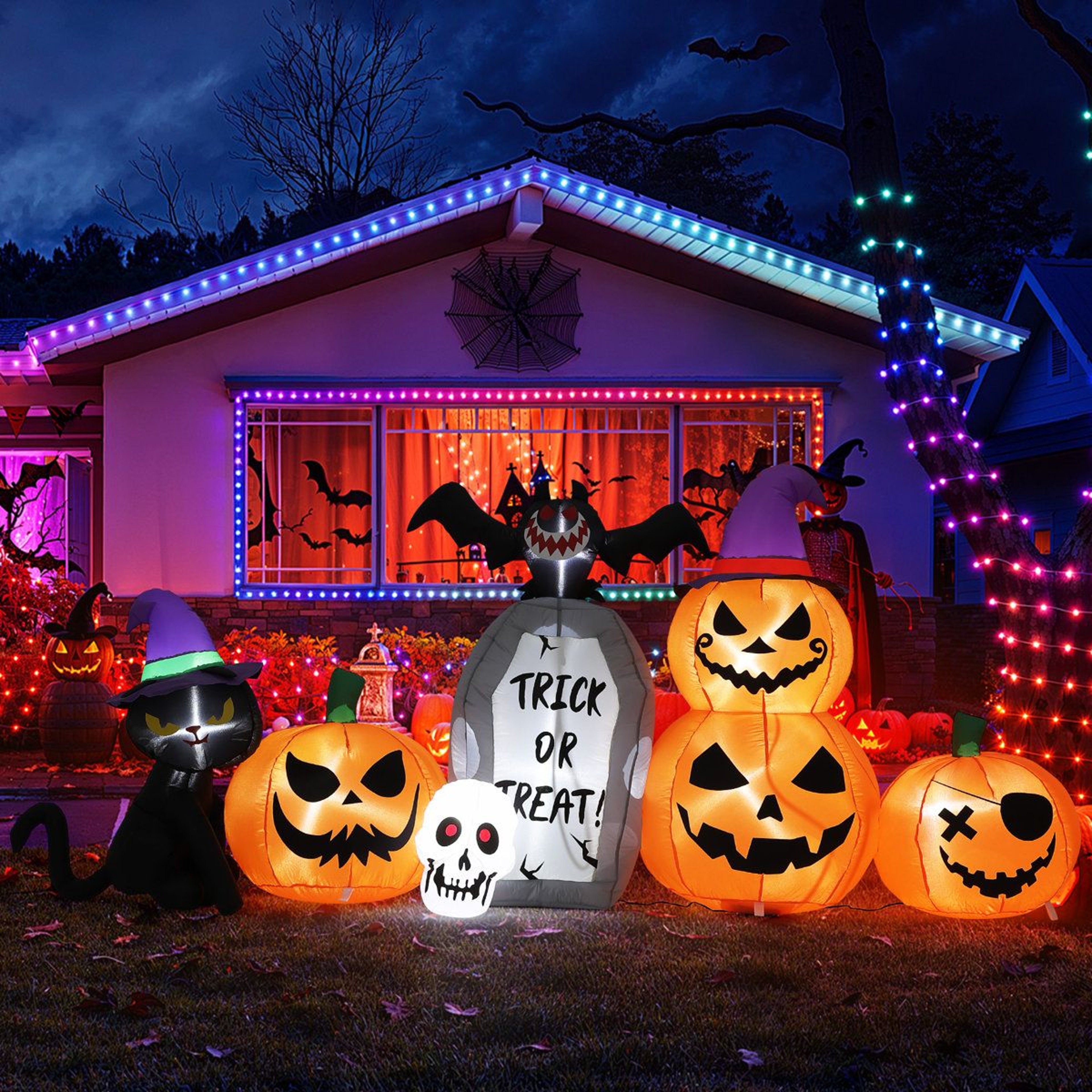 Halloween Inflatable Outdoor Decoration With Pumpkin Black Cat And LED Lights 3