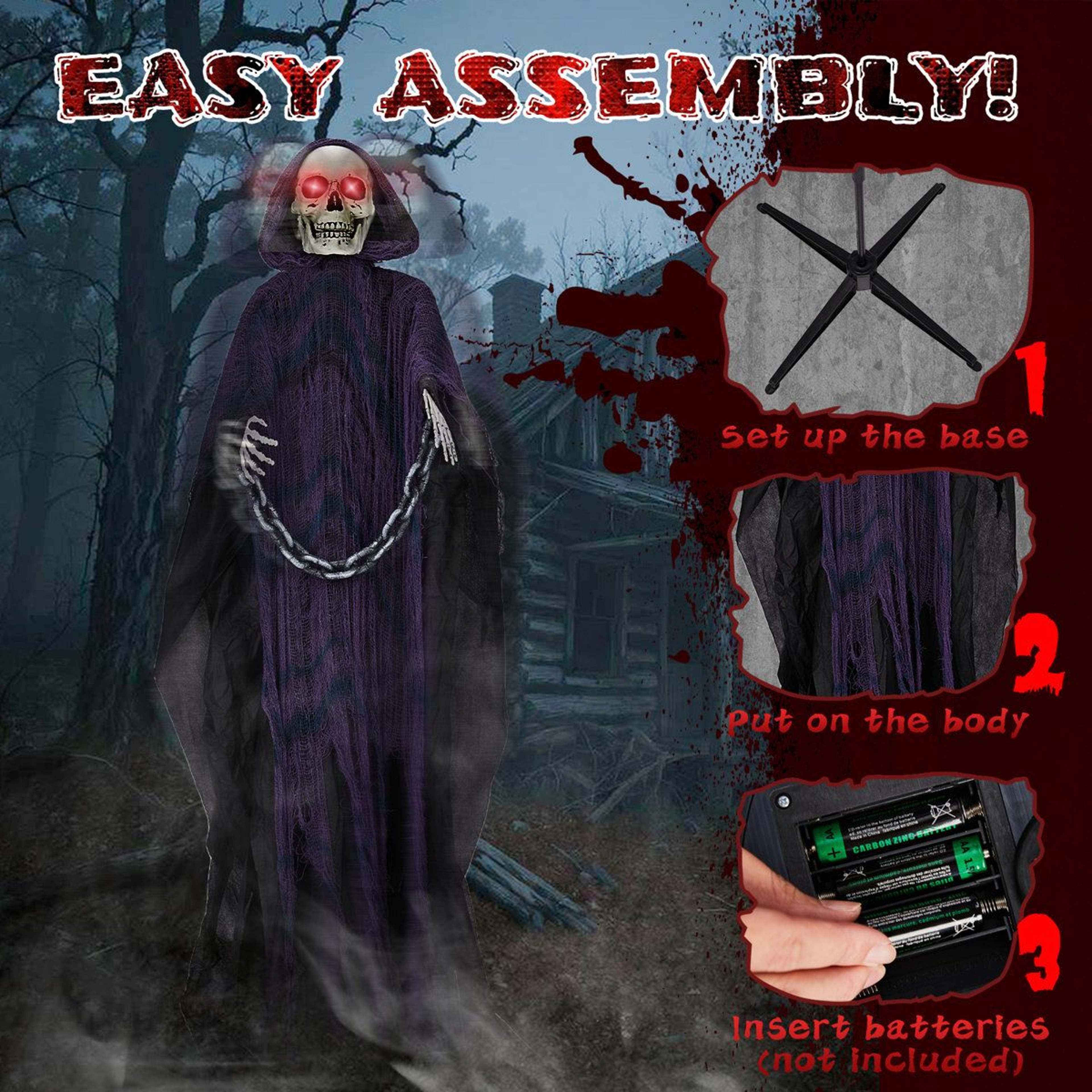 Halloween Animatronic Grim Reaper With Sound Activation And Red LED Eyes 1