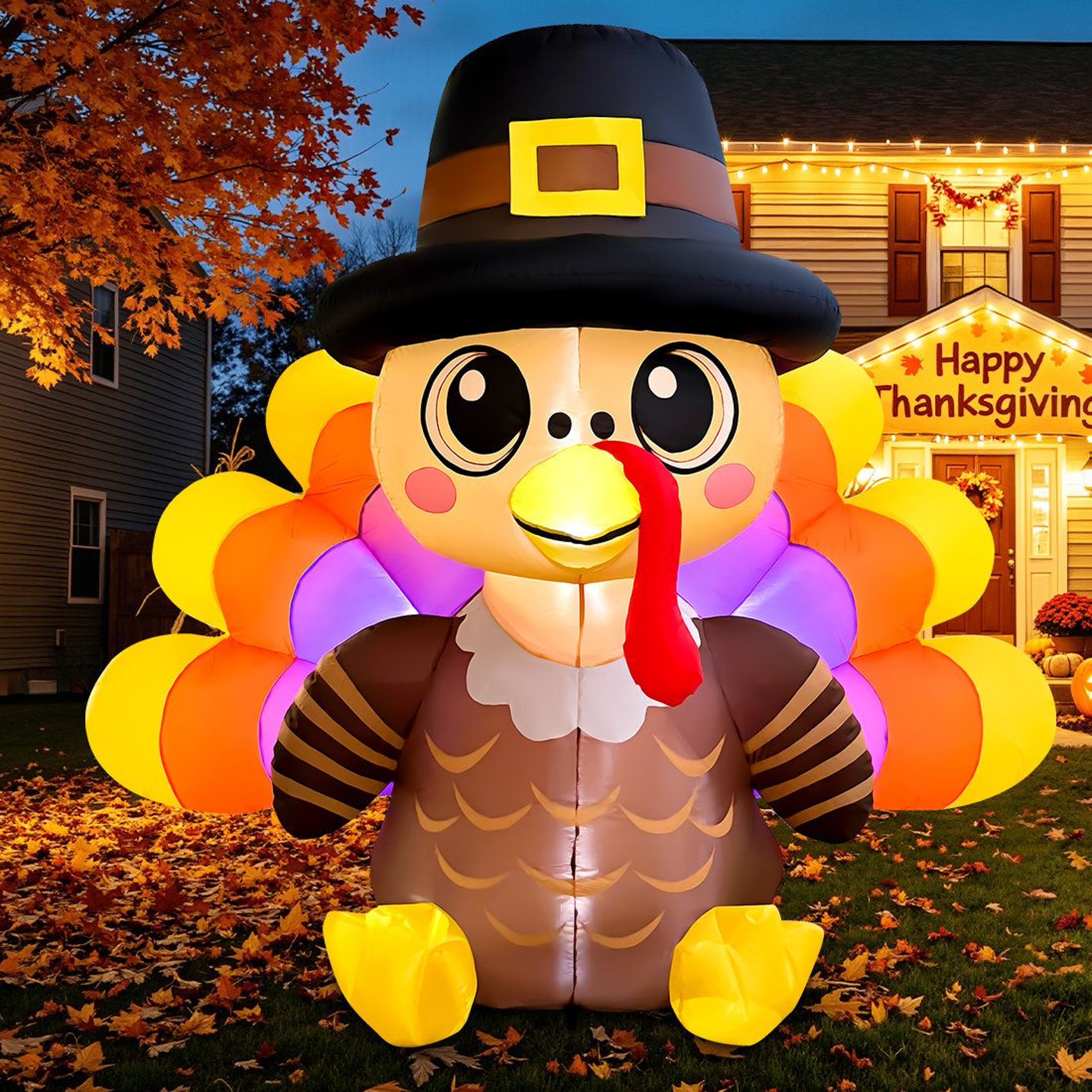 Thanksgiving Inflatable Turkey With Built In LED Lights For Outdoor Decor 5