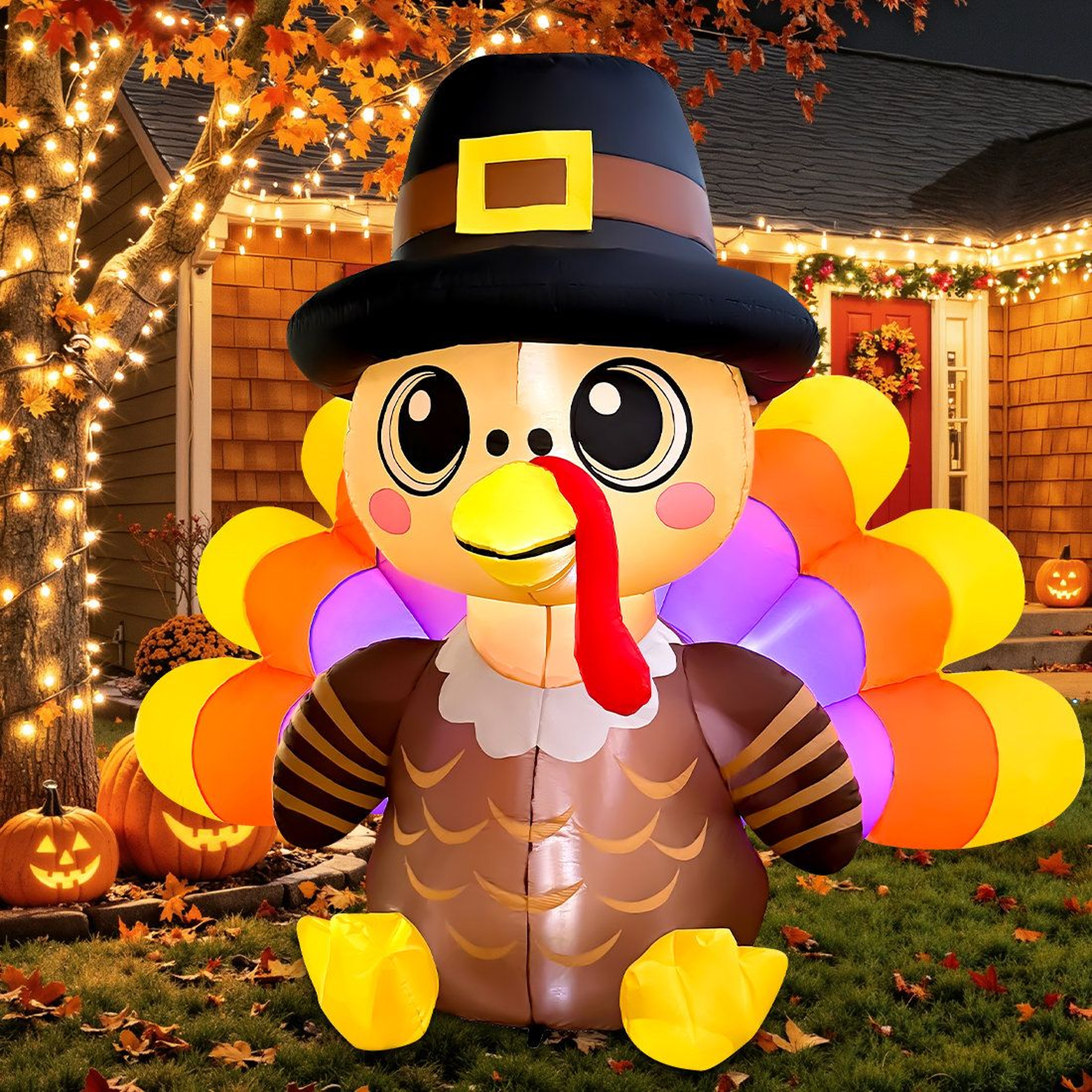 Thanksgiving Inflatable Turkey With Built In LED Lights For Outdoor Decor 0