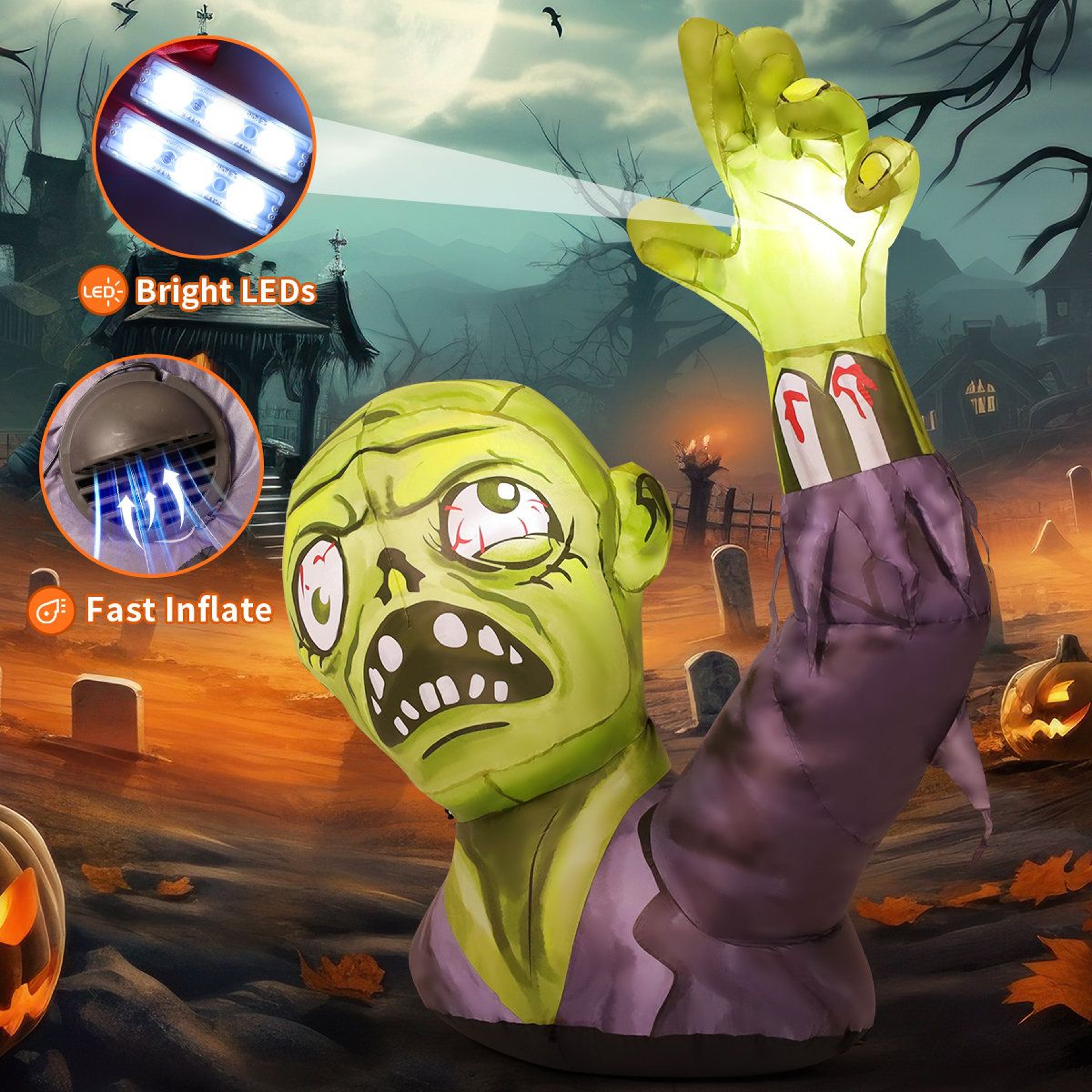 Animated Halloween Zombie Inflatable With Shaking Hands And LED Lights 1
