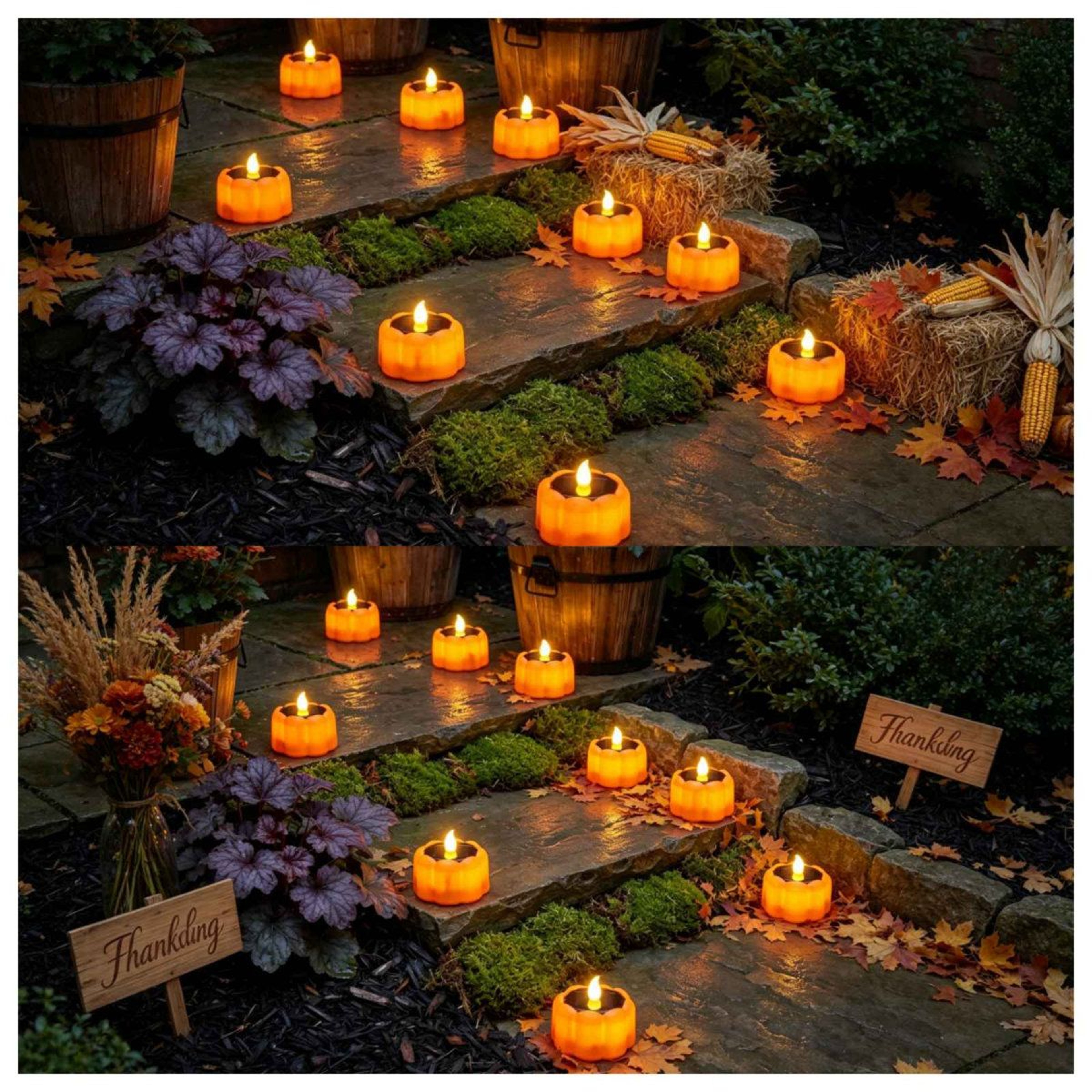 Halloween Solar Candle Lights Orange Waterproof Outdoor Yard Decoration 0