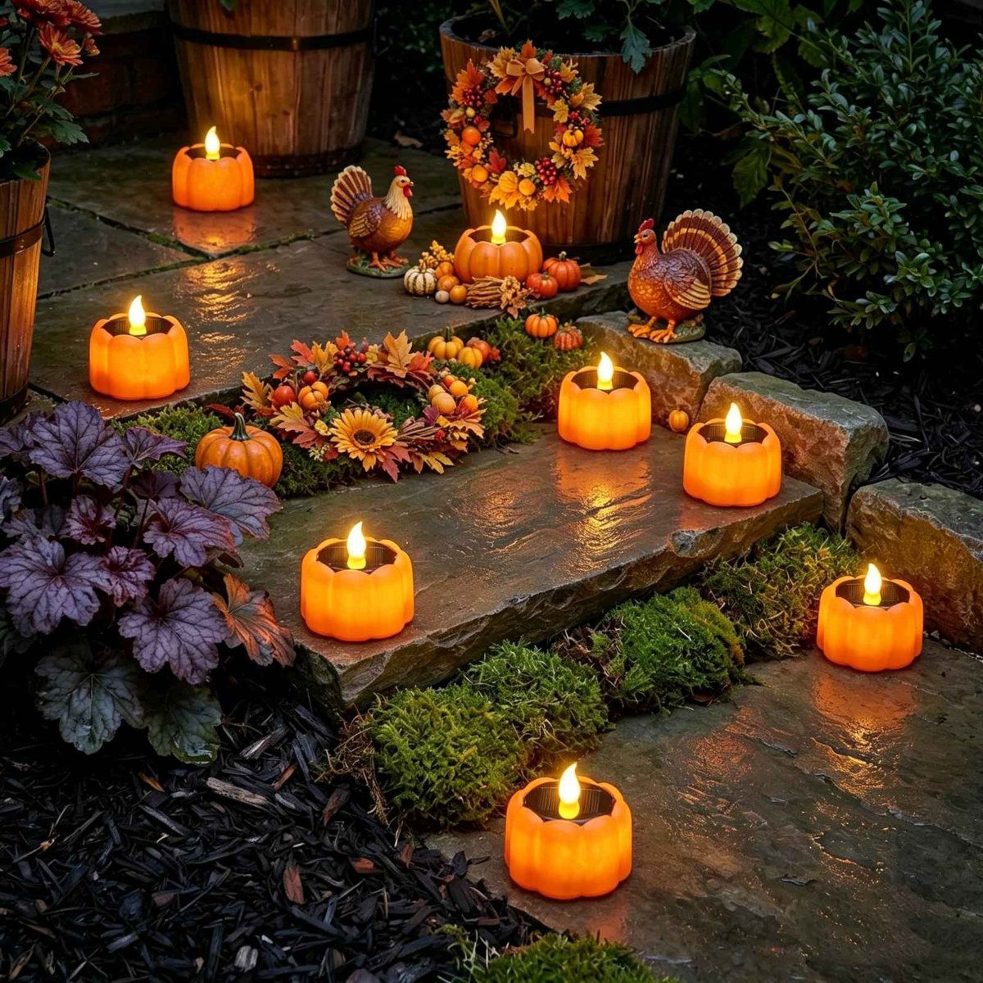 Halloween Solar Candle Lights Orange Waterproof Outdoor Yard Decoration 3
