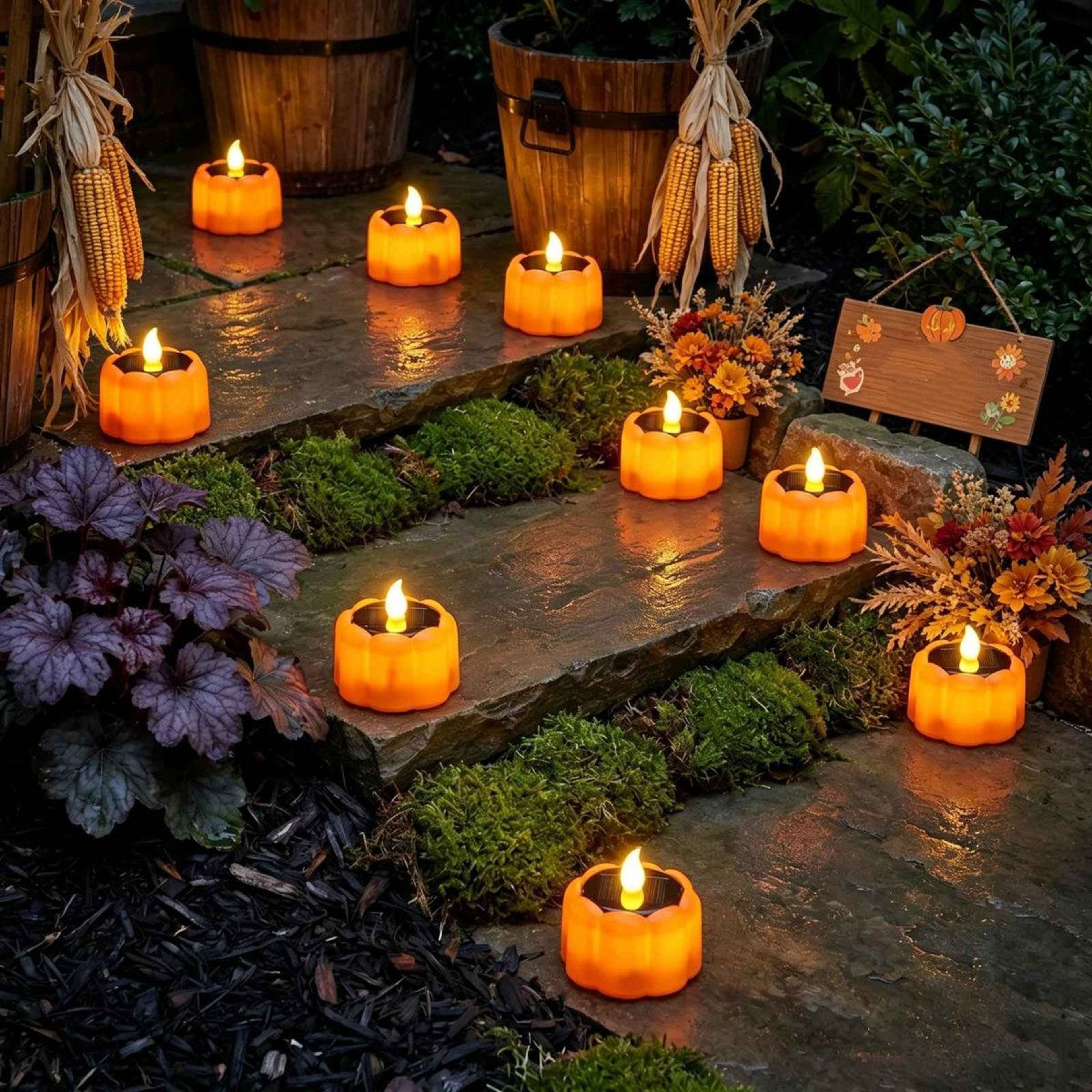 Halloween Solar Candle Lights Orange Waterproof Outdoor Yard Decoration 4