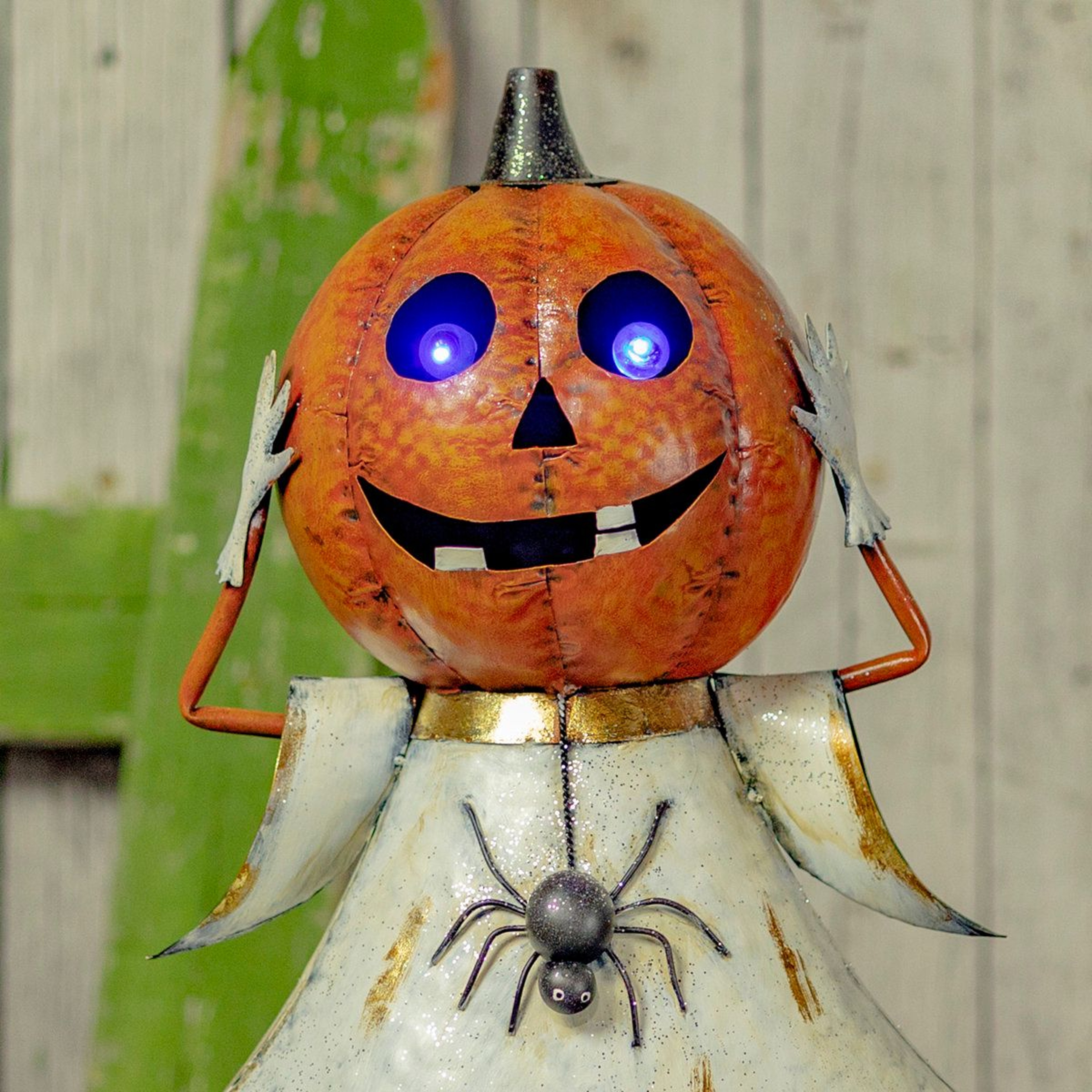 Lighted Halloween Jack O Lantern And Spider Metal Decorative Accent 2