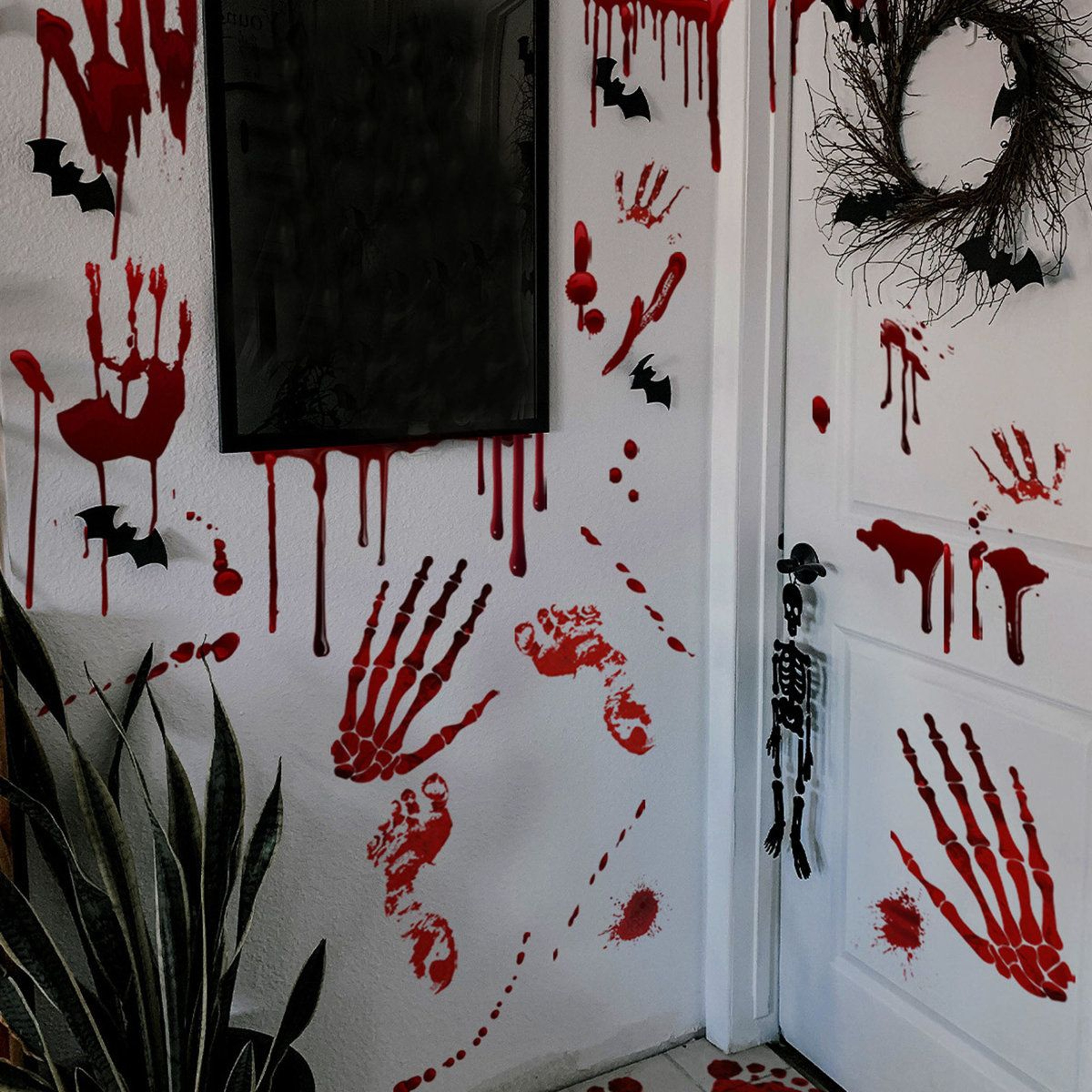 Halloween Handprint And Ghost Decor Stickers Red Matte Plastic Accent 0