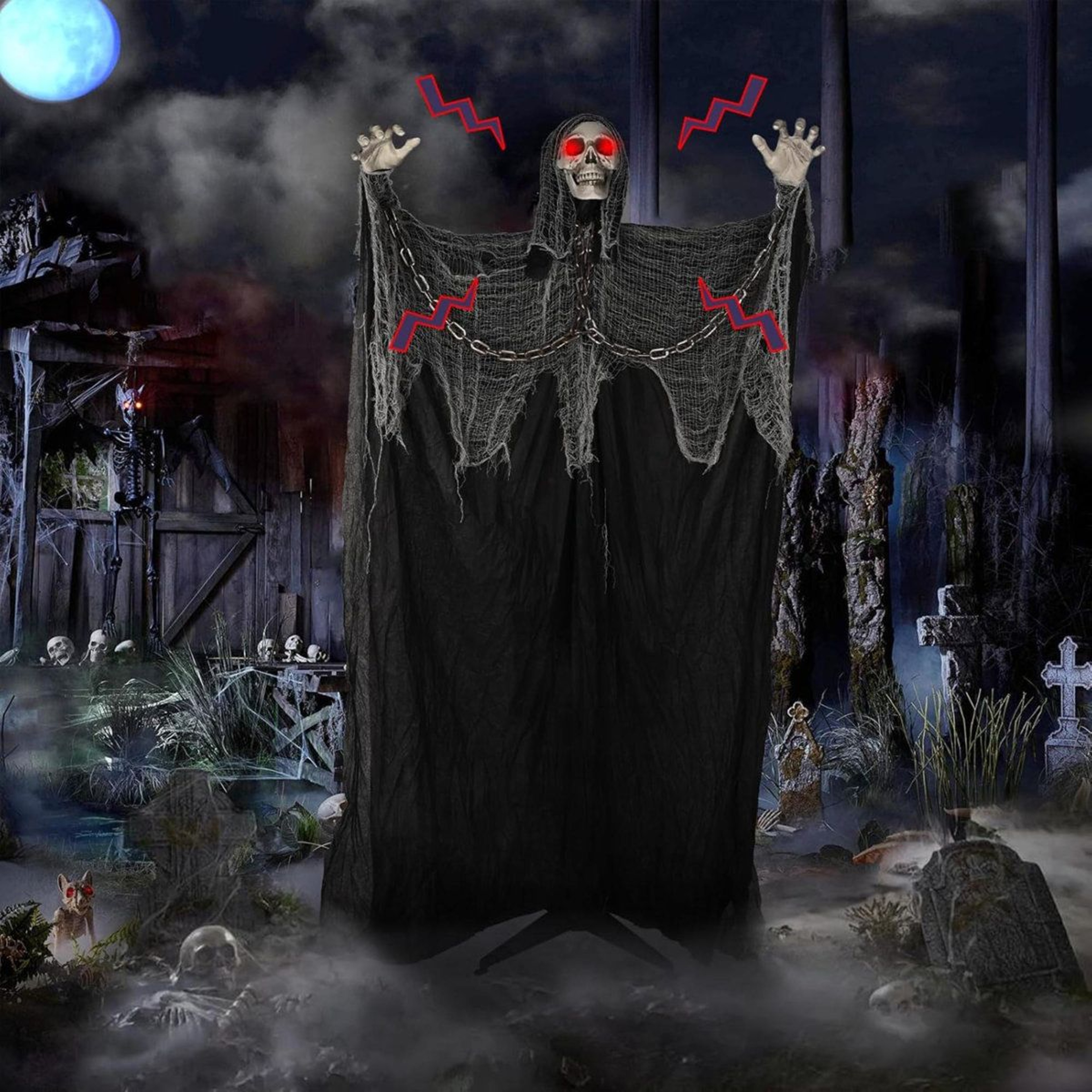 Halloween Animatronic Skeleton With Light Up Eyes Sound And Swaying Body 4