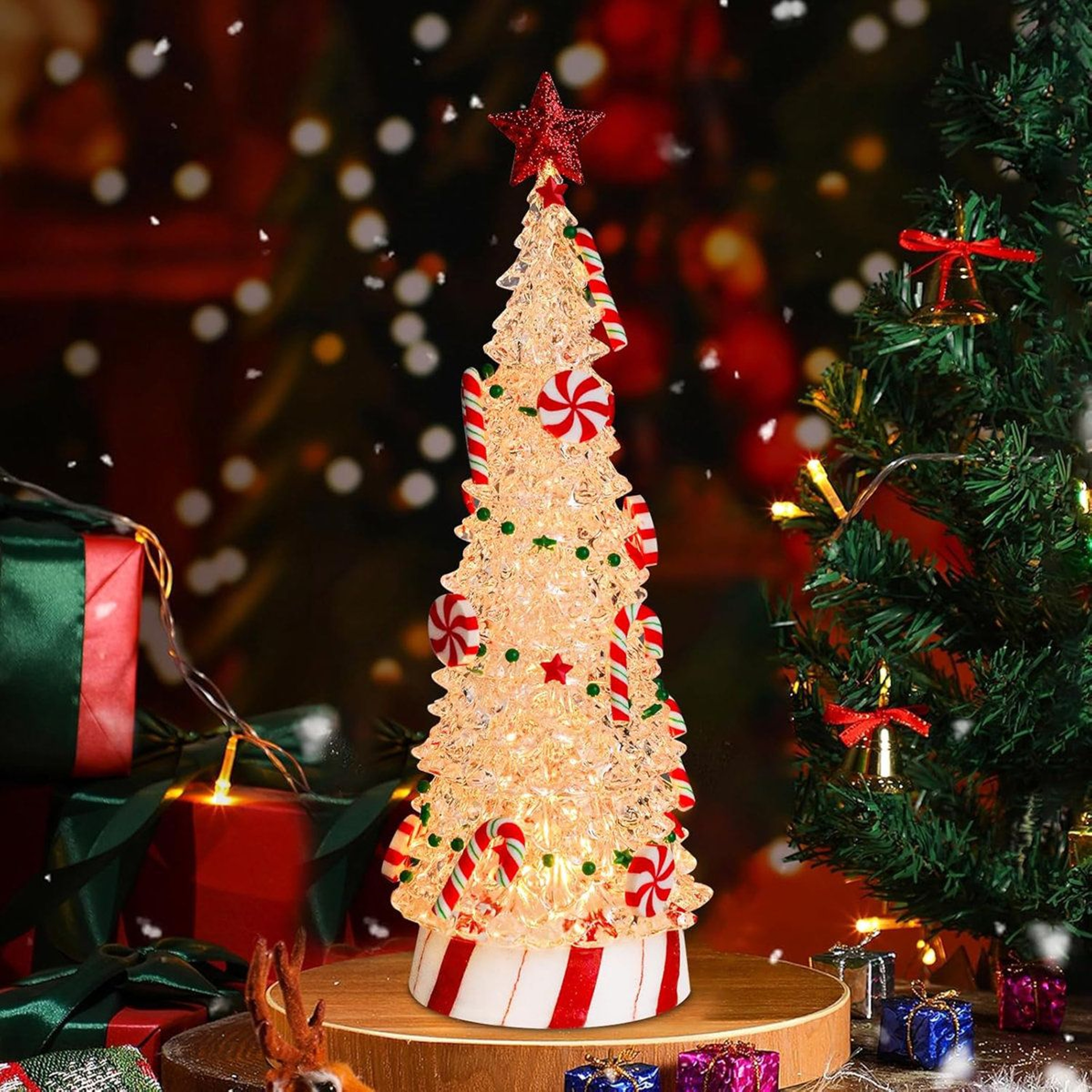 Lighted Candy Cane Christmas Tree Tabletop Resin Decoration 1