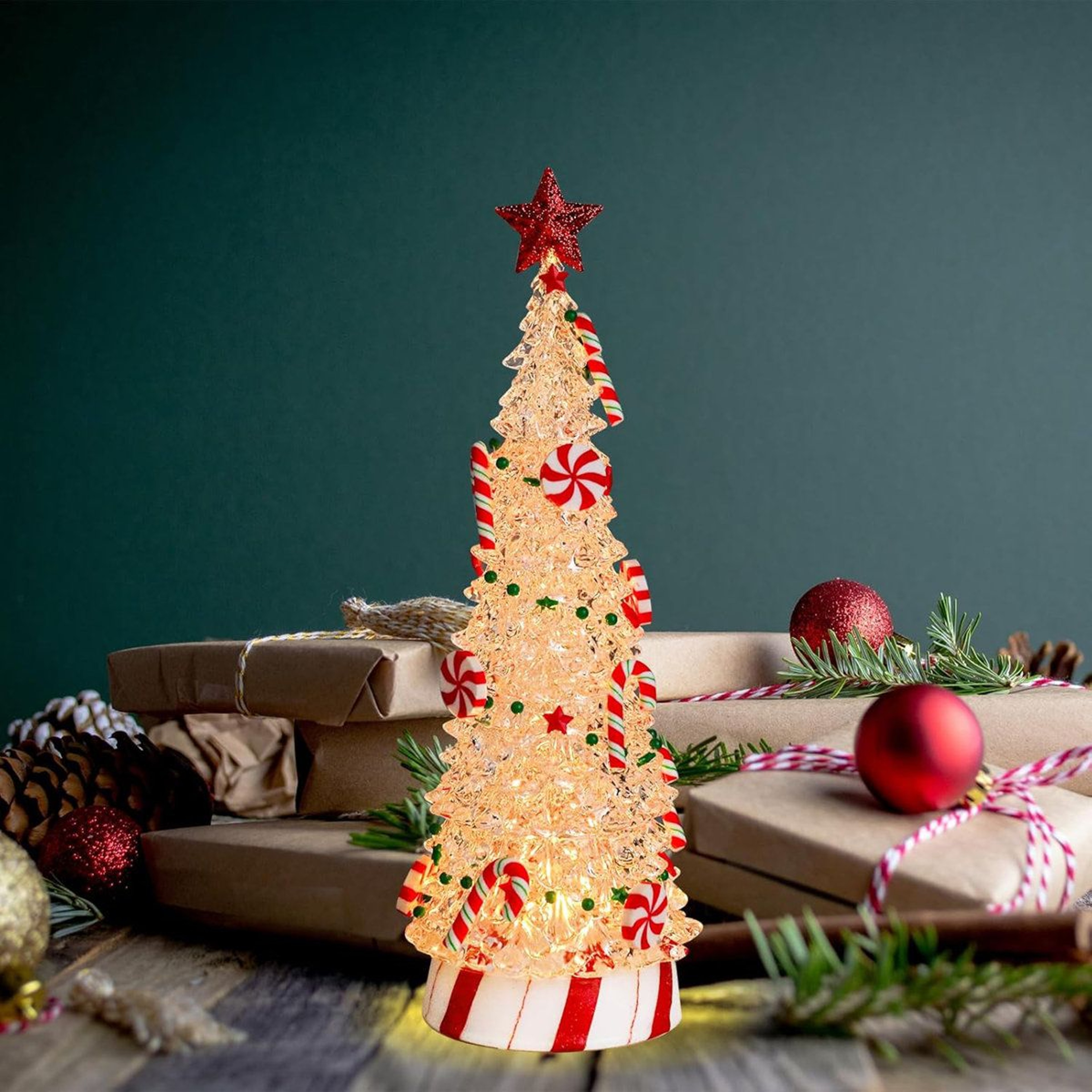 Lighted Candy Cane Christmas Tree Tabletop Resin Decoration 2