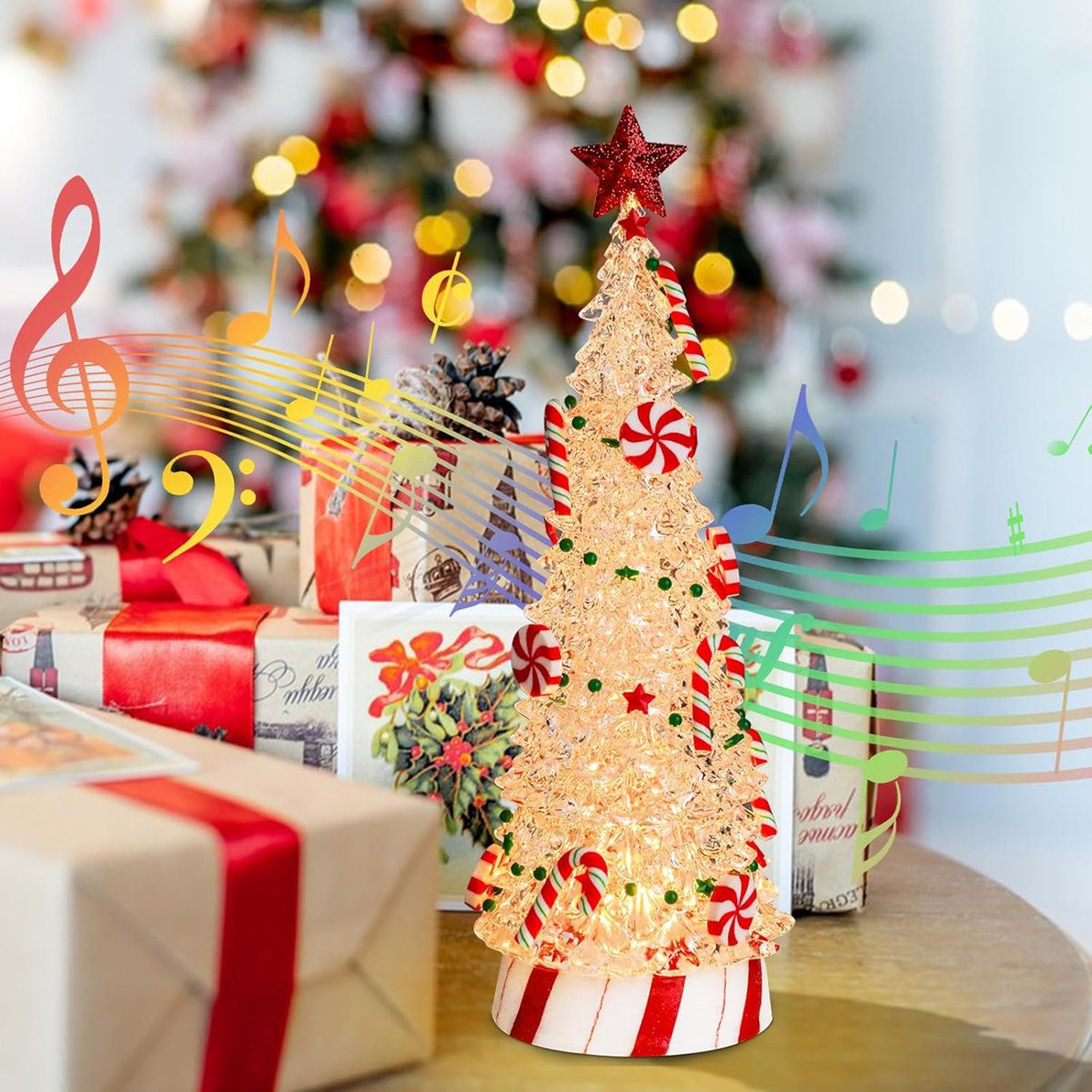 Lighted Candy Cane Christmas Tree Tabletop Resin Decoration 5