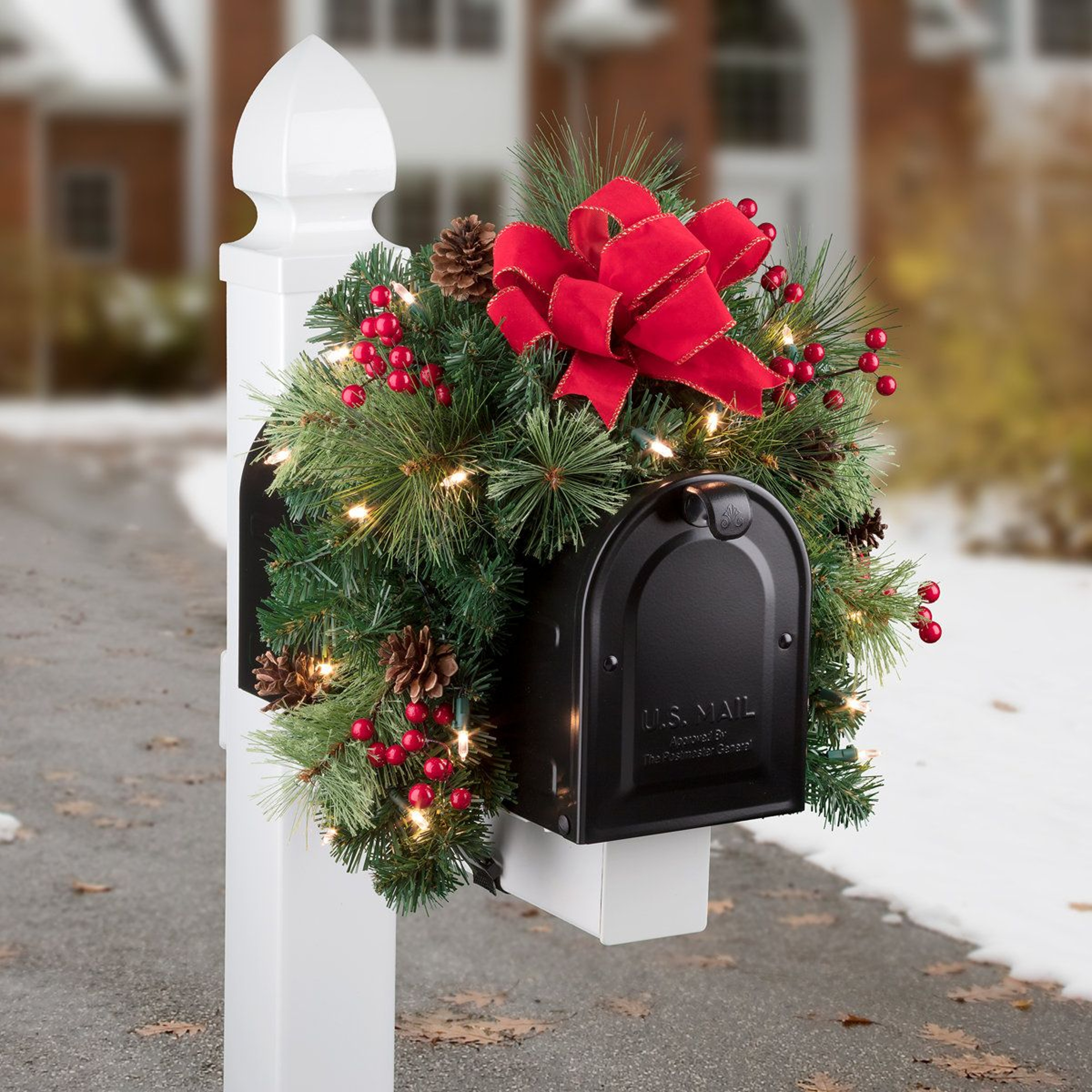 Christmas Mailbox Swag With Warm White LED Lights 0