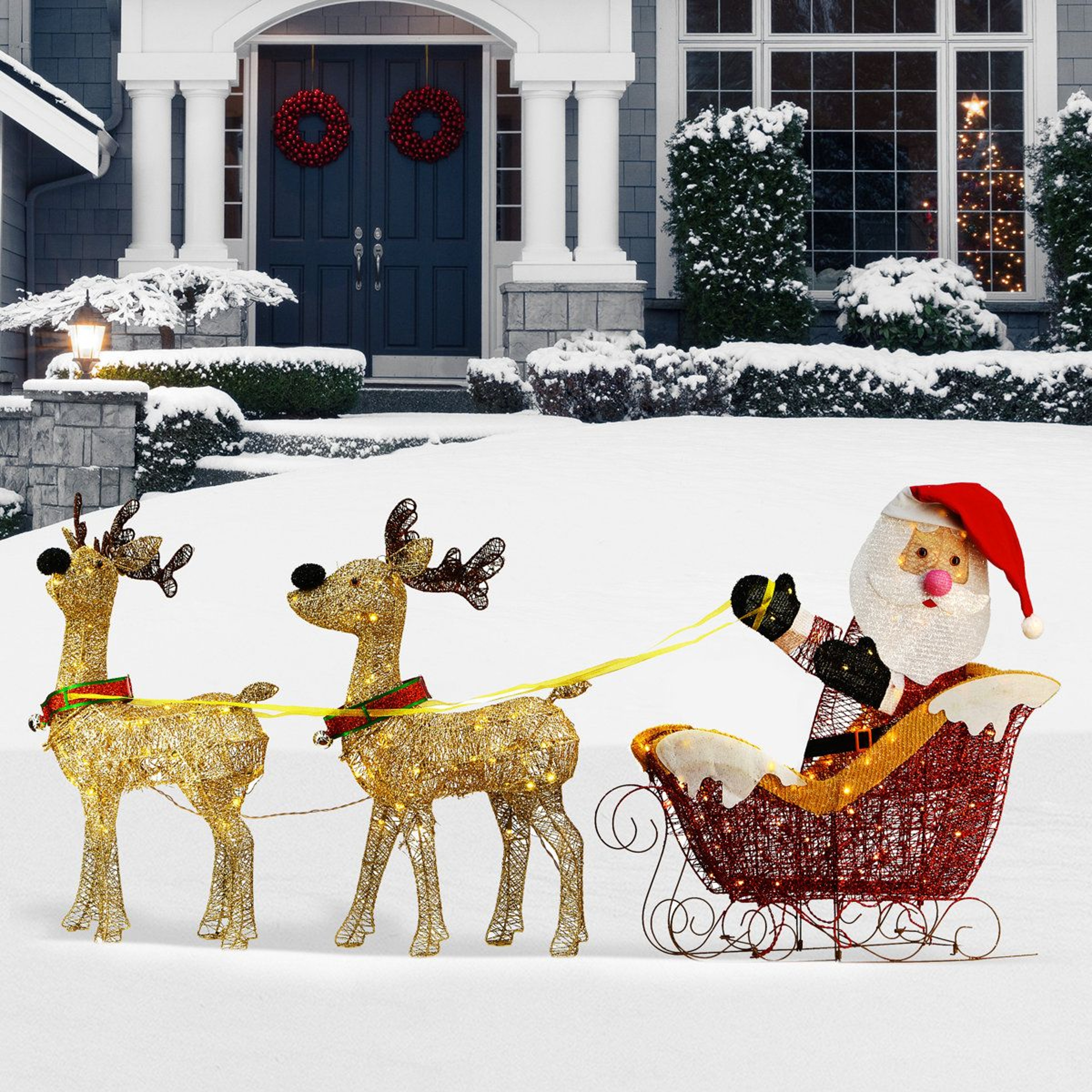 Santa And Reindeer LED Lighted Christmas Decoration Plug In Holiday Display 0