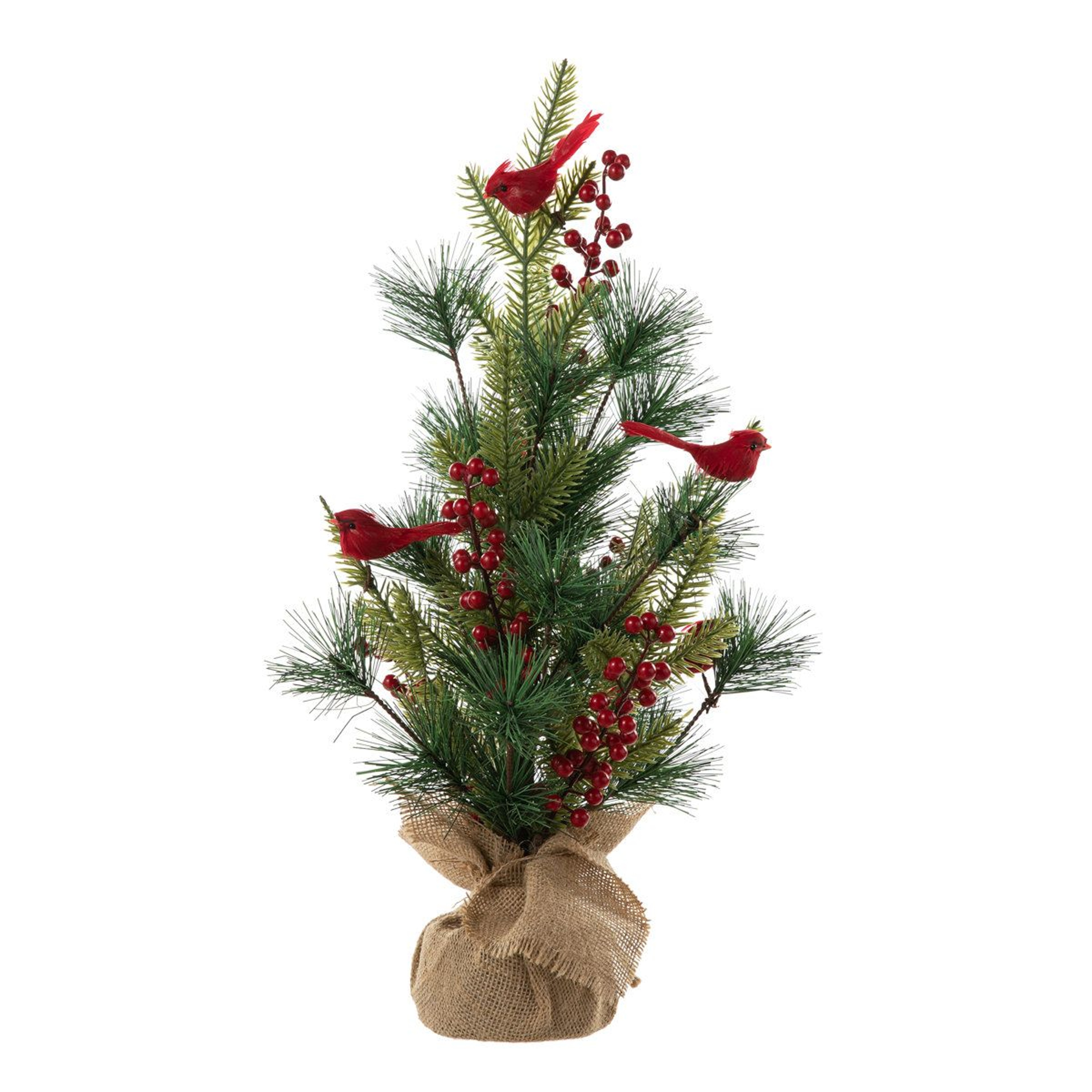 Christmas Cardinal Tabletop Tree Decoration In Green And Red 4