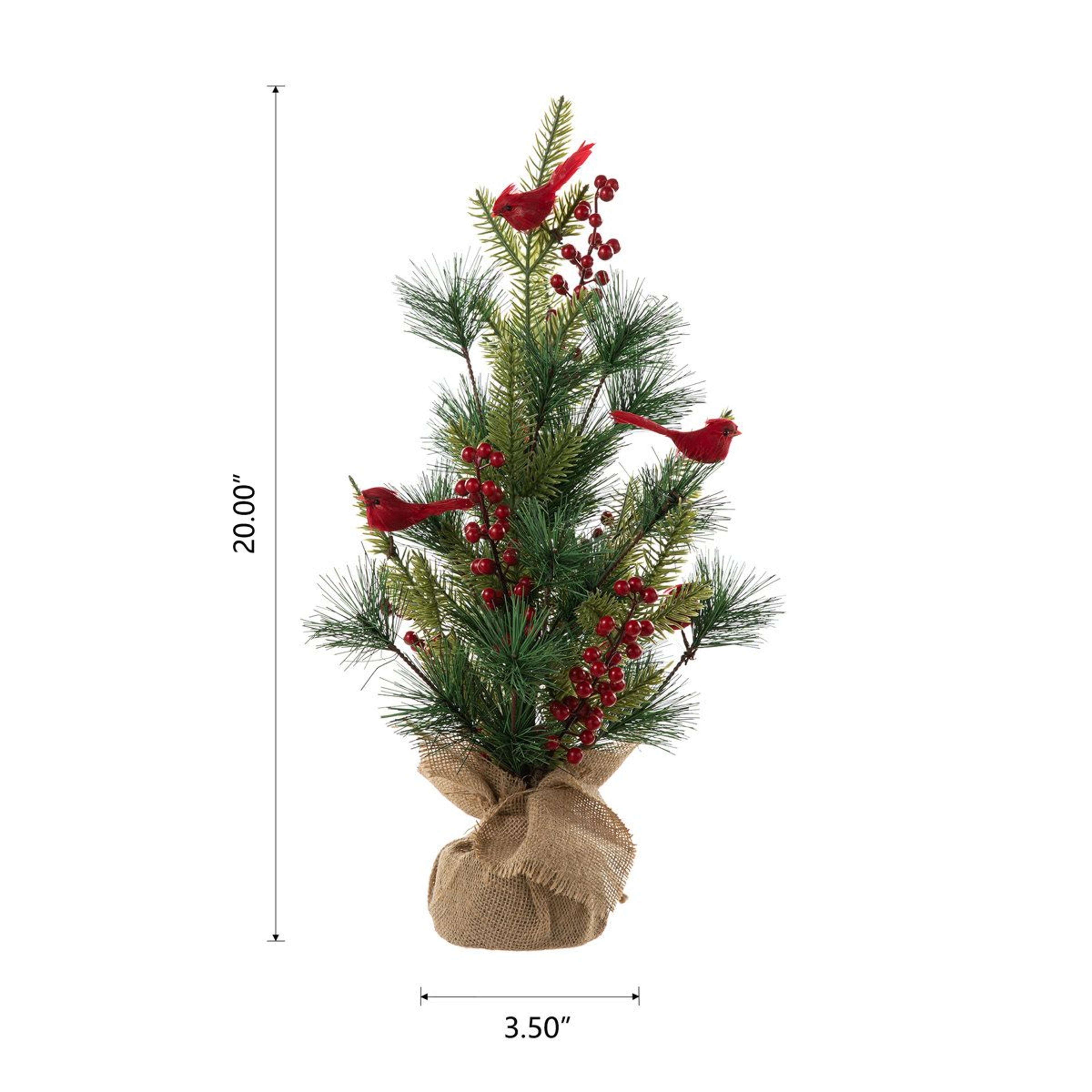 Christmas Cardinal Tabletop Tree Decoration In Green And Red 2