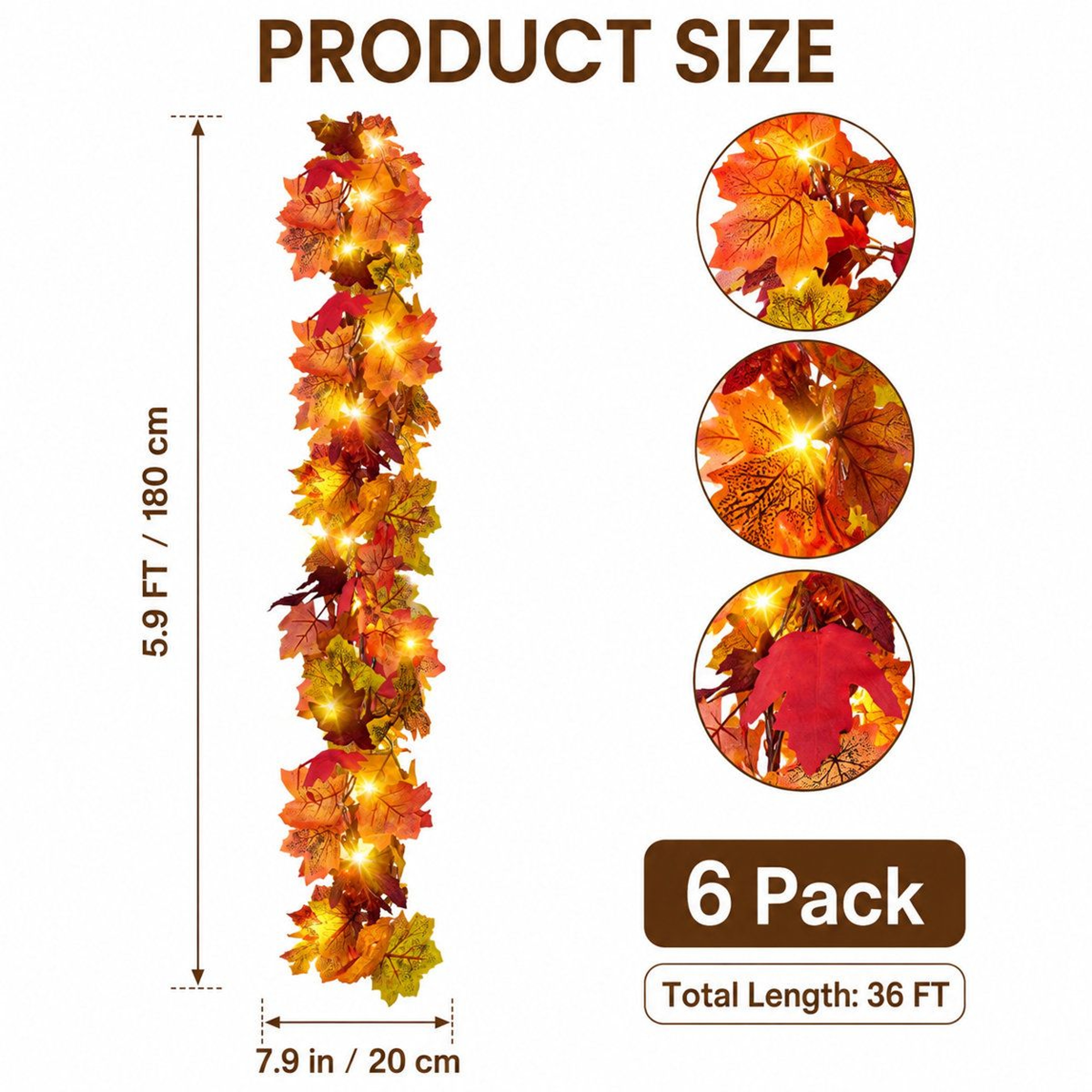 Artificial Fall Maple Leaf Garland Orange Autumn Leaves Decor 4