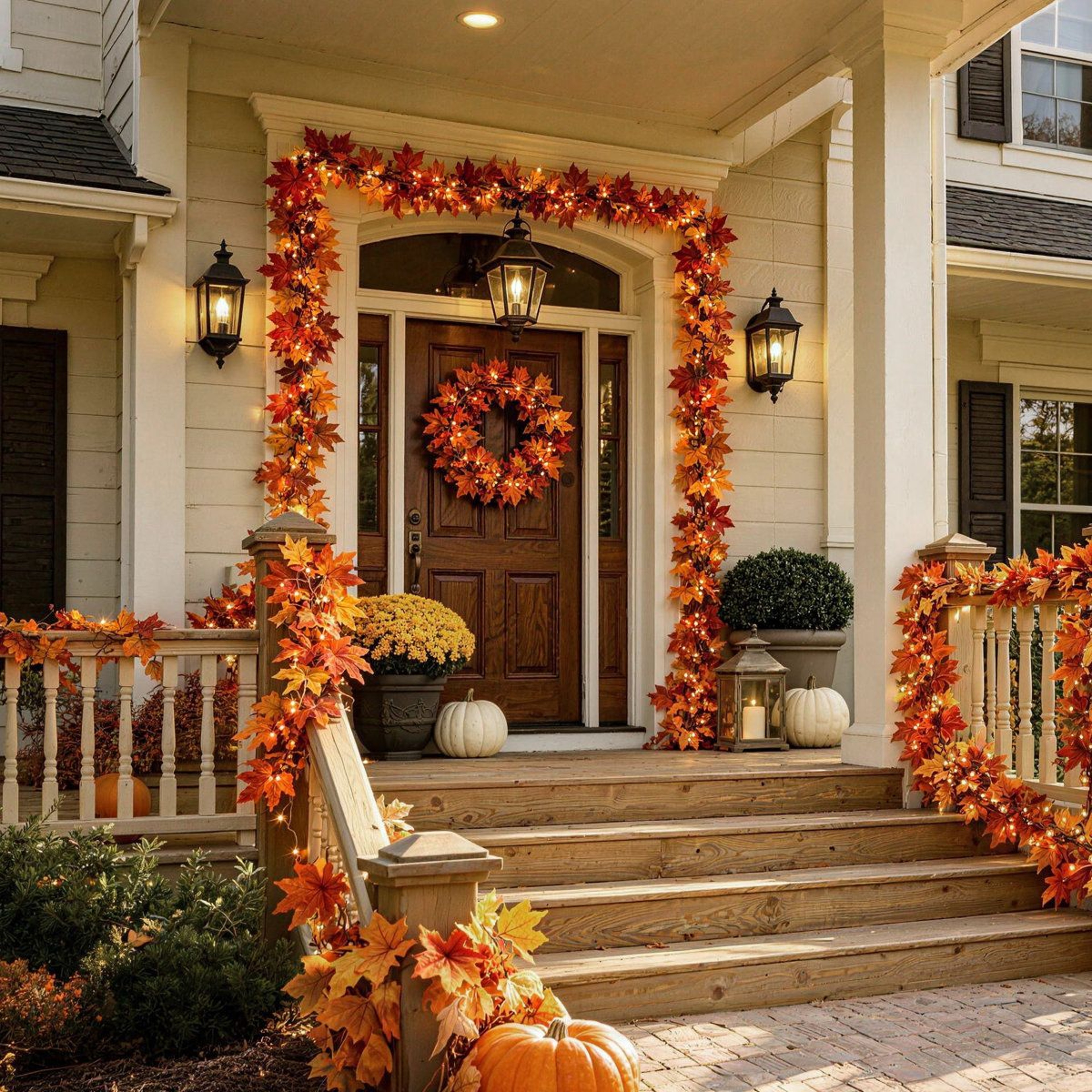 Artificial Fall Maple Leaf Garland Orange Autumn Leaves Decor 5