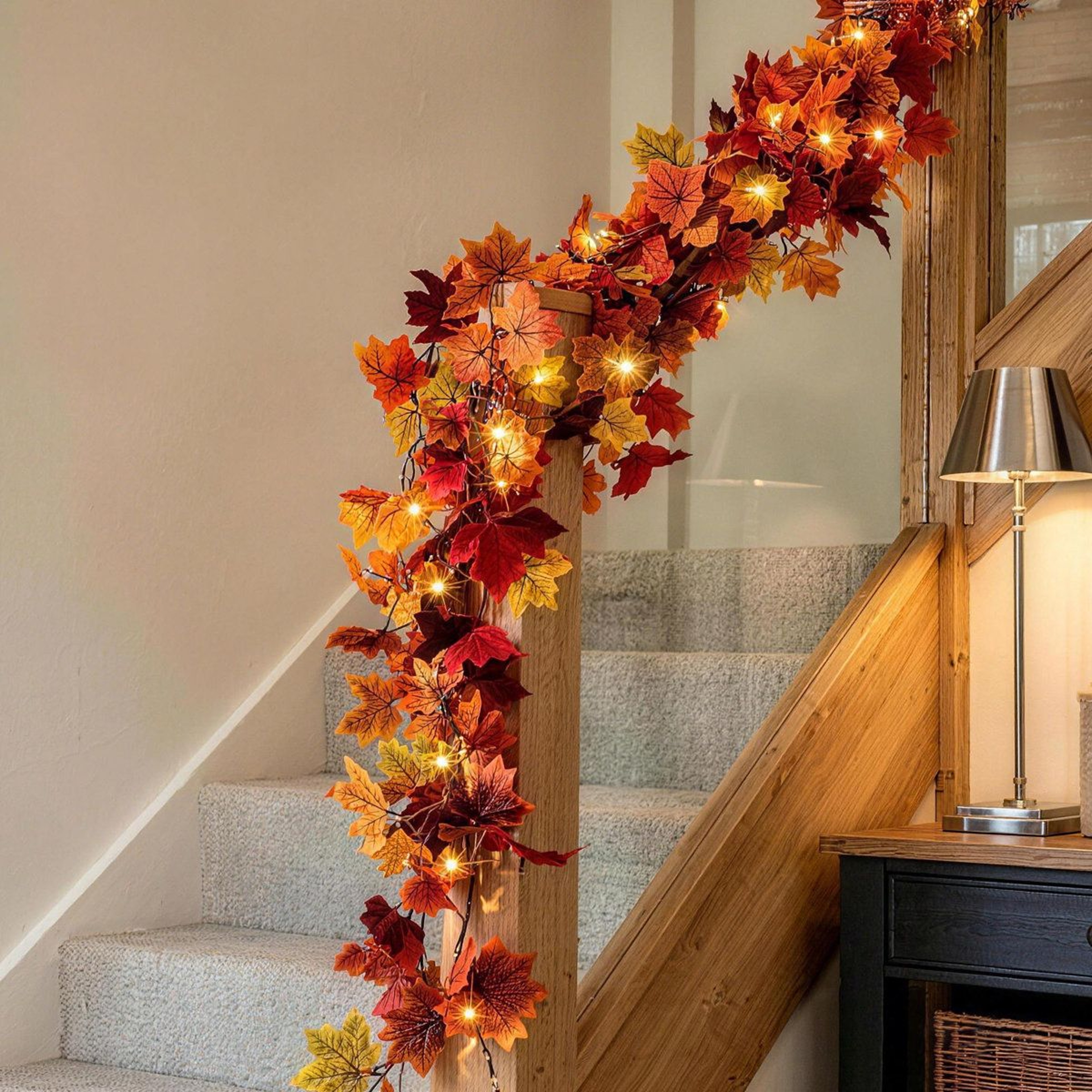 Artificial Fall Maple Leaf Garland Orange Autumn Leaves Decor 3