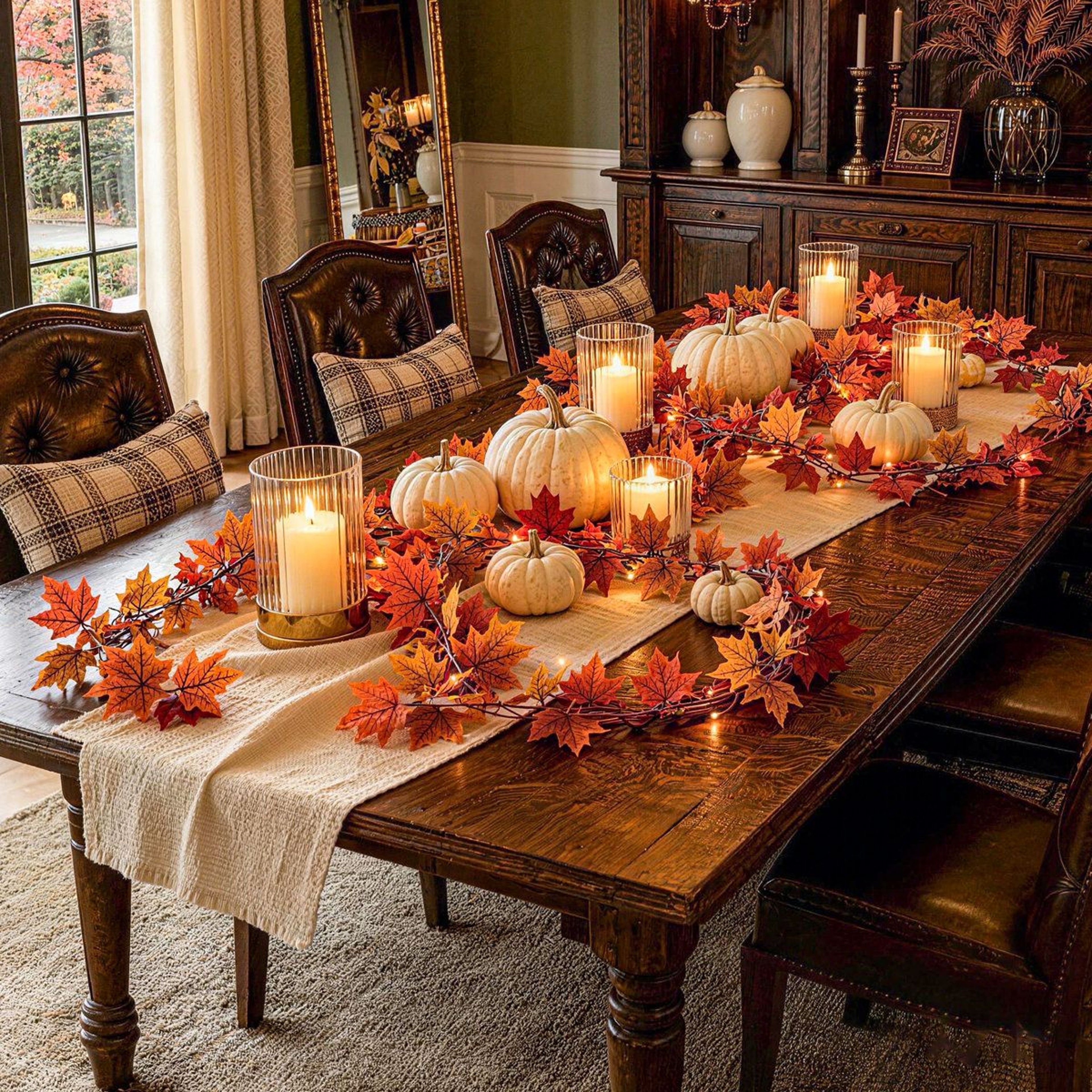 Artificial Fall Maple Leaf Garland Orange Autumn Leaves Decor 2