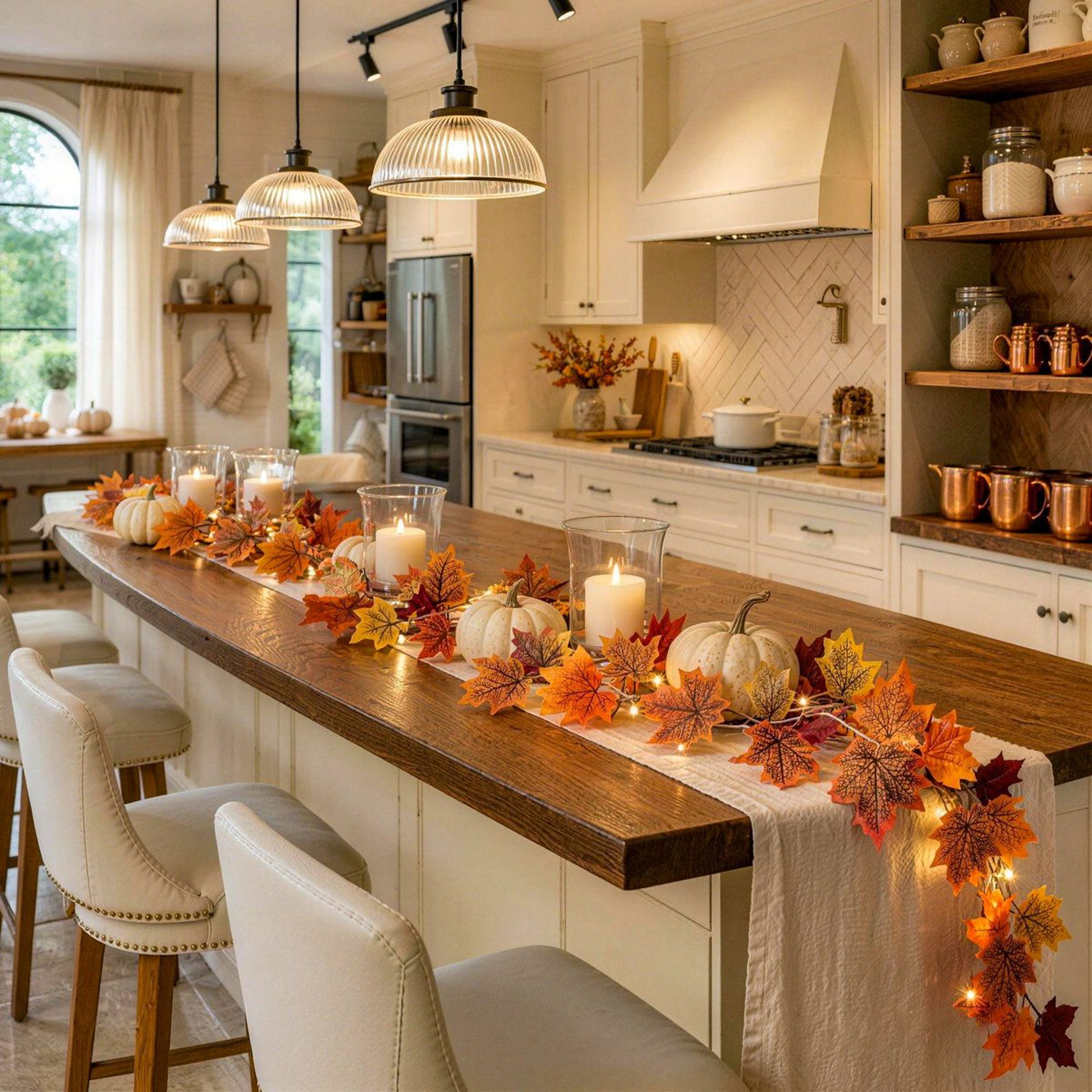 Artificial Fall Maple Leaf Garland Orange Autumn Leaves Decor 1