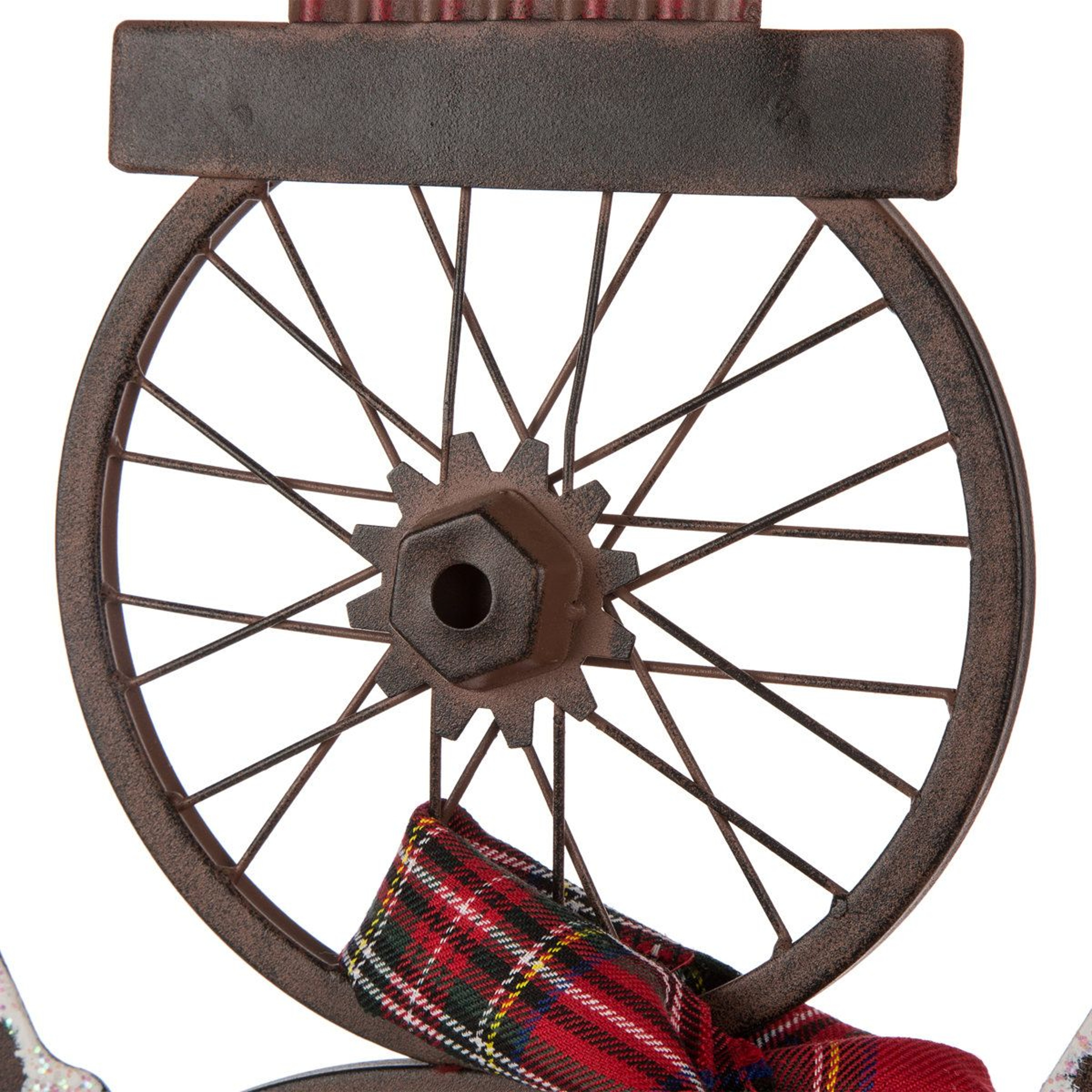 Metal Bike Wheel Snowman Porch Decor With Plaid Scarf Christmas Decoration 2