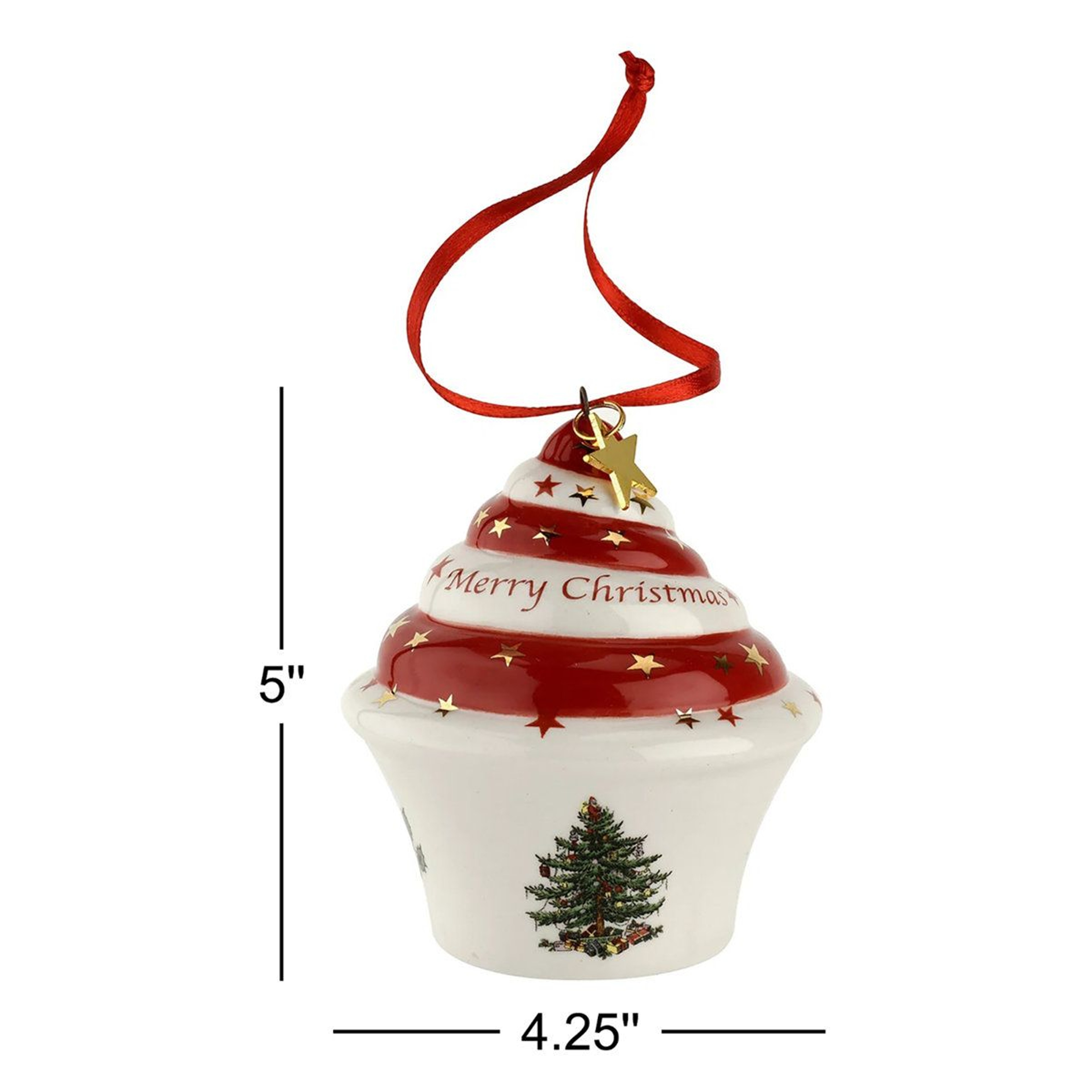 Porcelain Christmas Tree Ornament Hanging Holiday Figurine With Ribbon 1