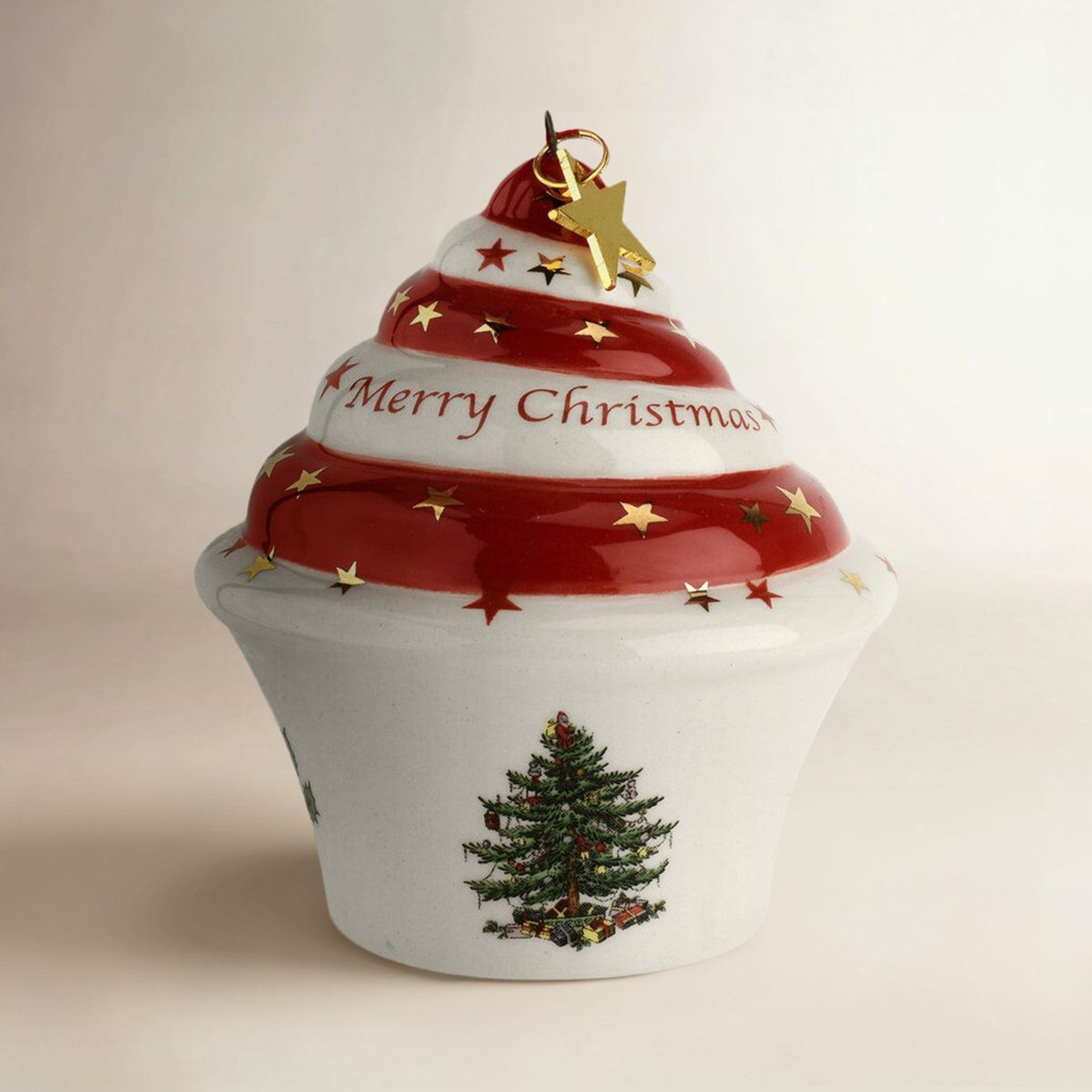 Porcelain Christmas Tree Ornament Hanging Holiday Figurine With Ribbon 0