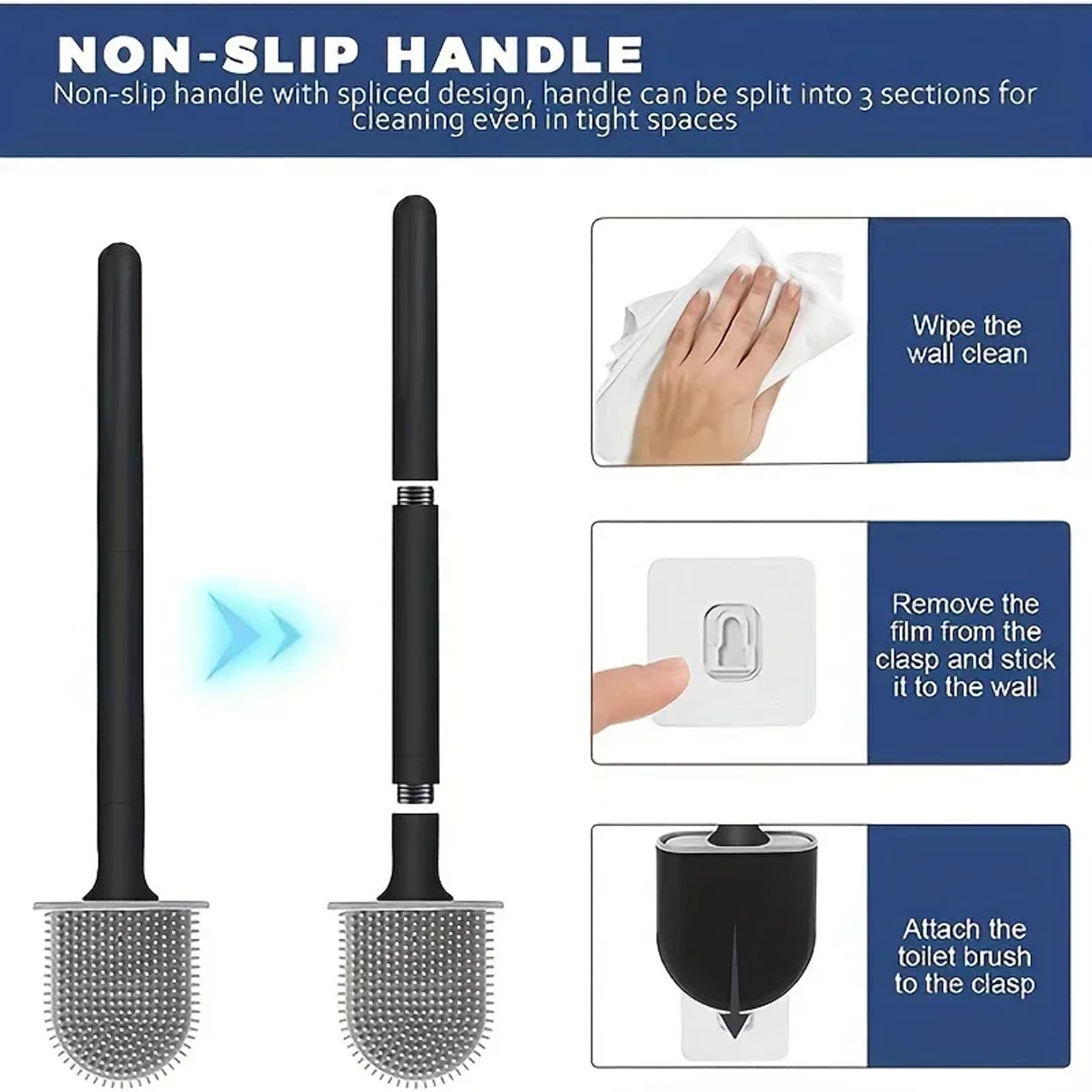 Flexible Silicone Toilet Brush With Wall Mounted Holder For Deep Bathroom Cleaning 5