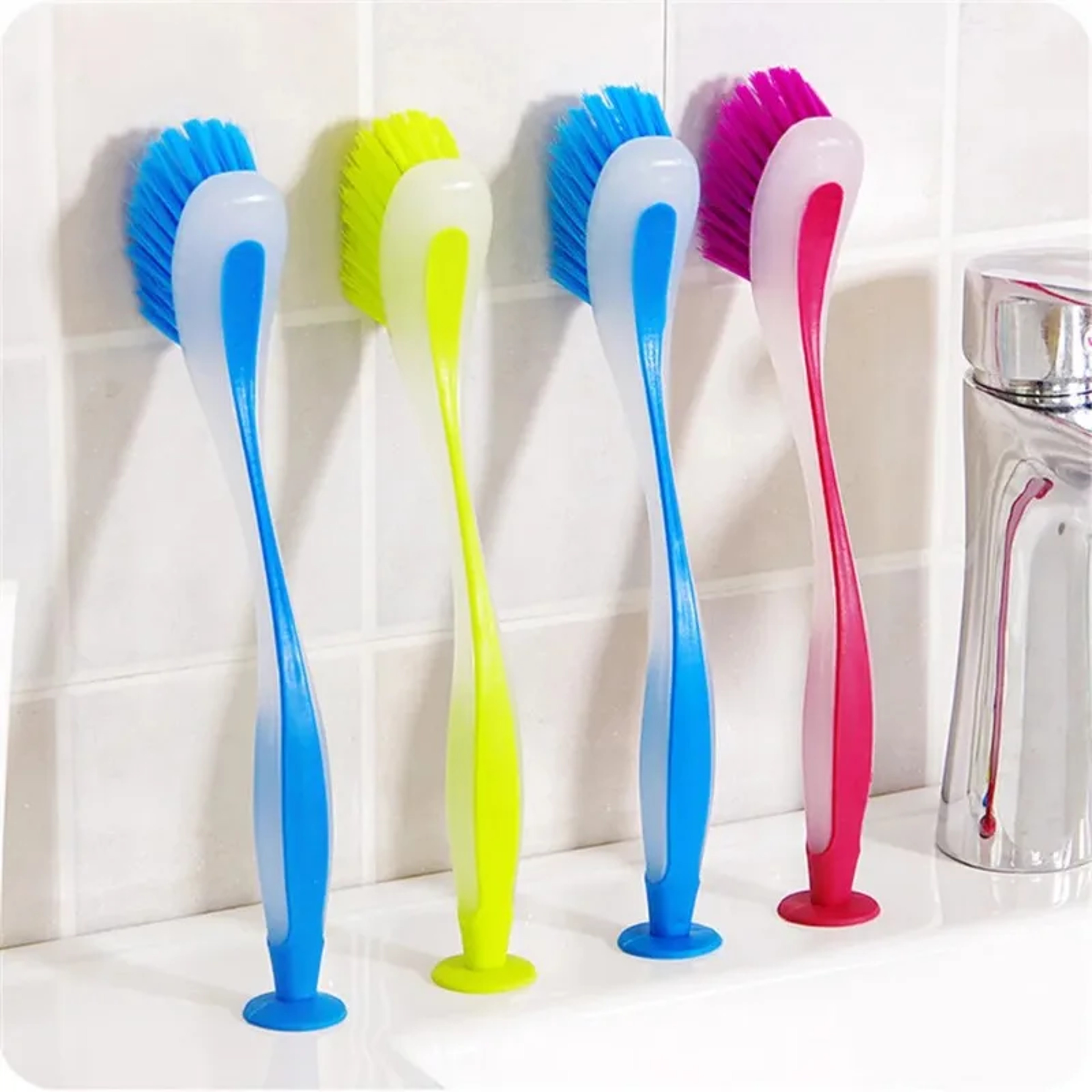 Vertical Pot Cleaning Brush with Suction Cup Base and Long Handle Kitchen Scrub Brush – view 6