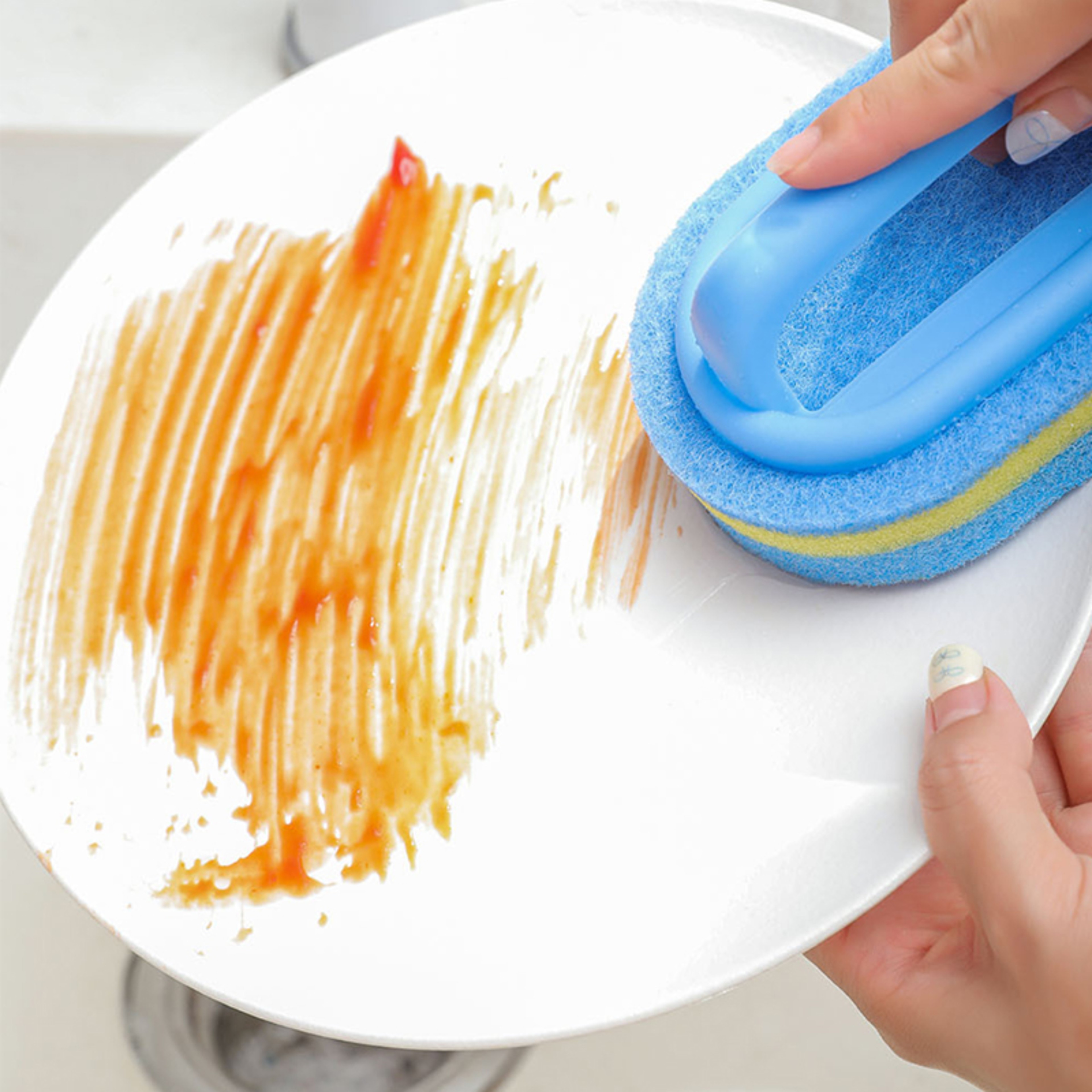 Ergonomic Kitchen Cleaning Brush with Dishwashing Sponge for Pots, Dishes, Sinks & Tiles – view 2