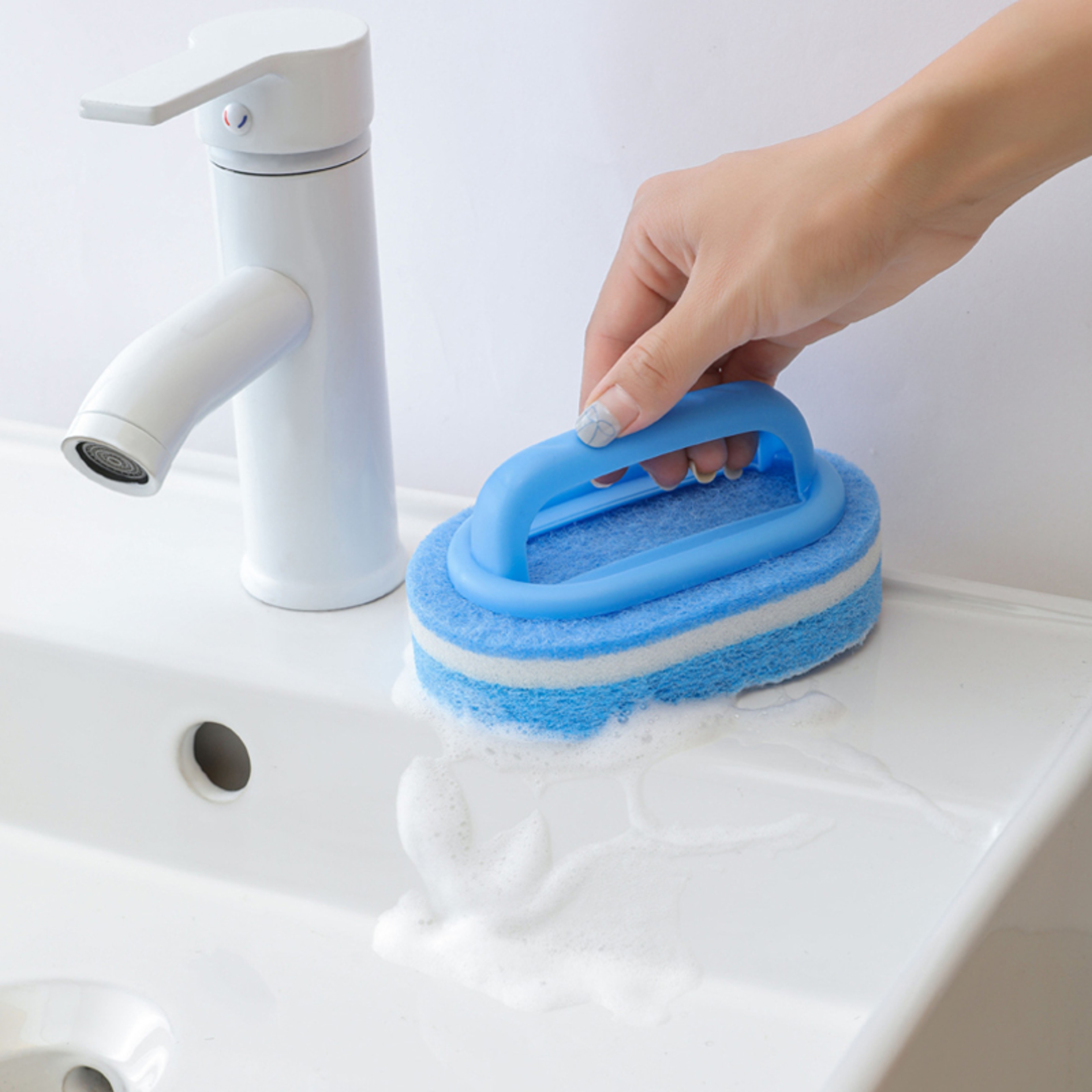 Ergonomic Kitchen Cleaning Brush with Dishwashing Sponge for Pots, Dishes, Sinks & Tiles – view 3