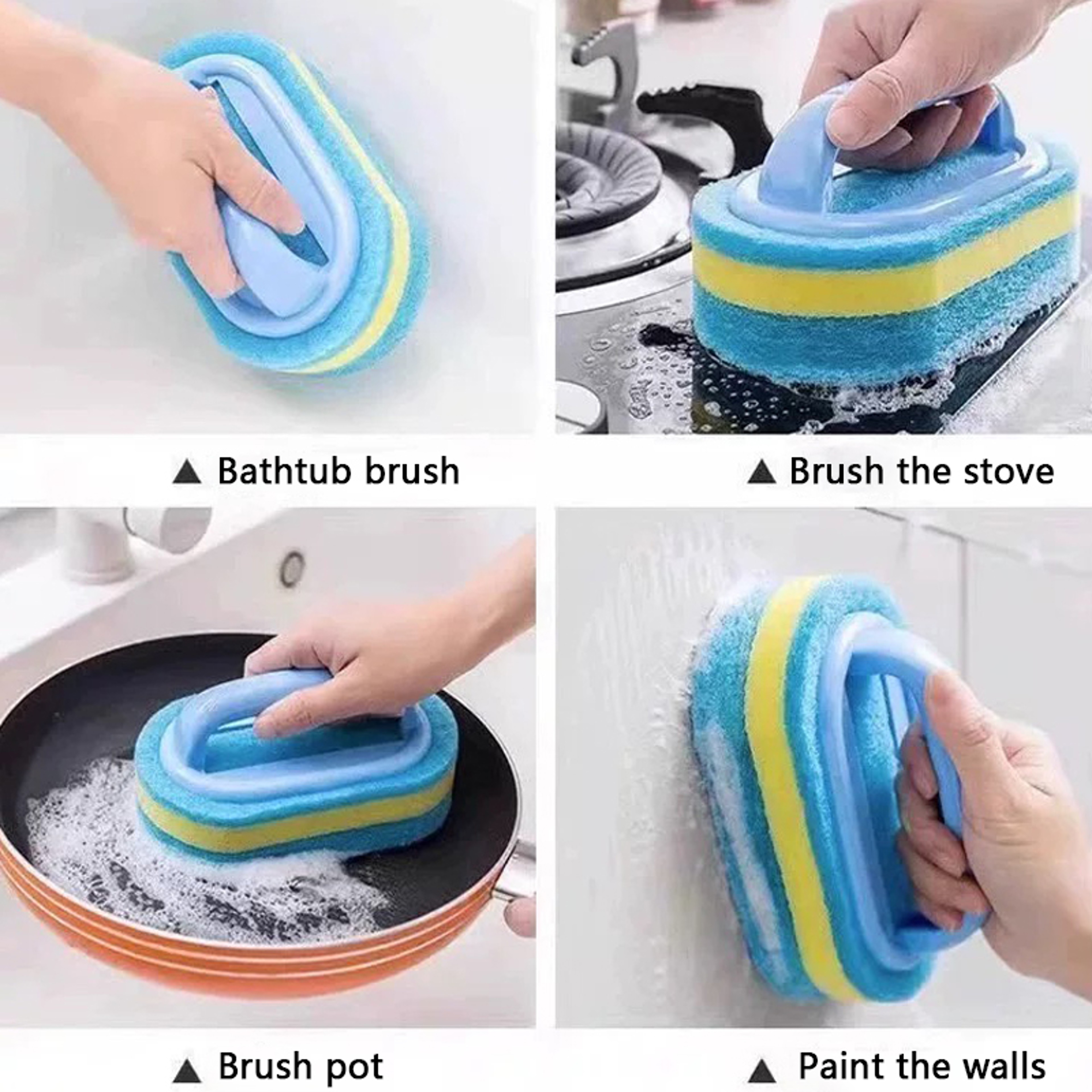 Ergonomic Kitchen Cleaning Brush with Dishwashing Sponge for Pots, Dishes, Sinks & Tiles – view 4