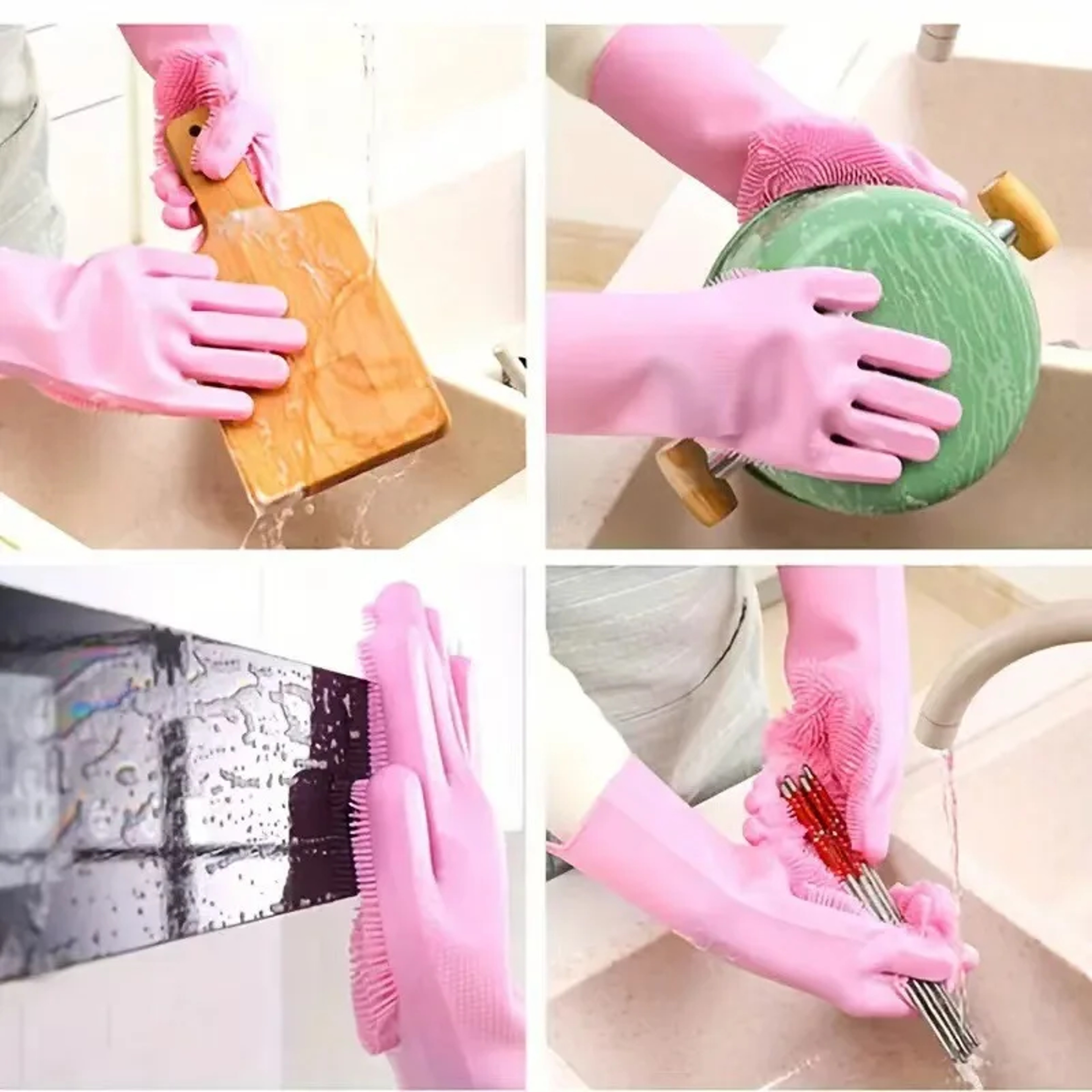 Silicone Dishwashing Gloves with Soft Bristle Scrubbing Brush for Kitchen & Household Cleaning – view 4