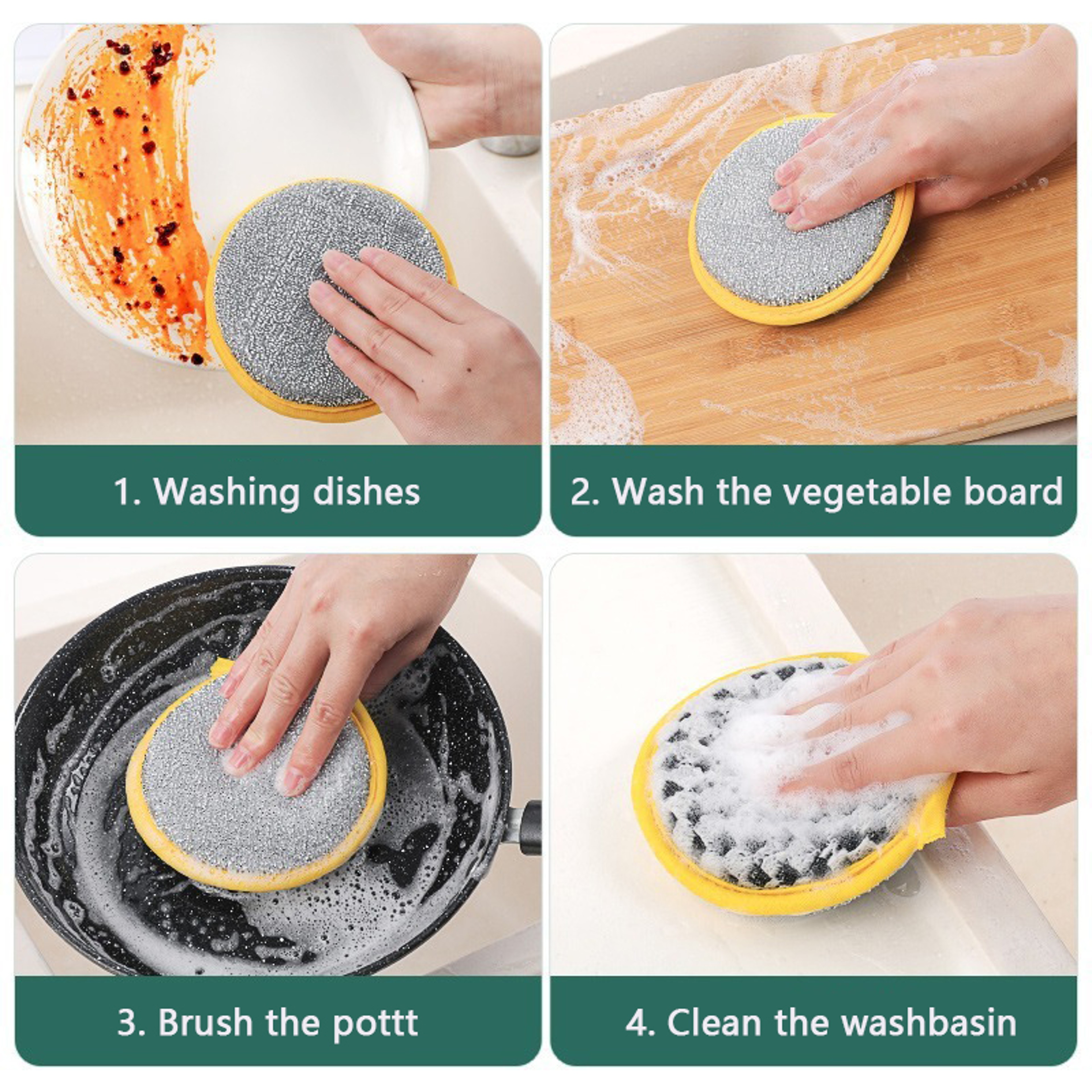 Reusable Dishwashing Sponge Double Sided Non Scratch Kitchen Cleaning Scrubber 3