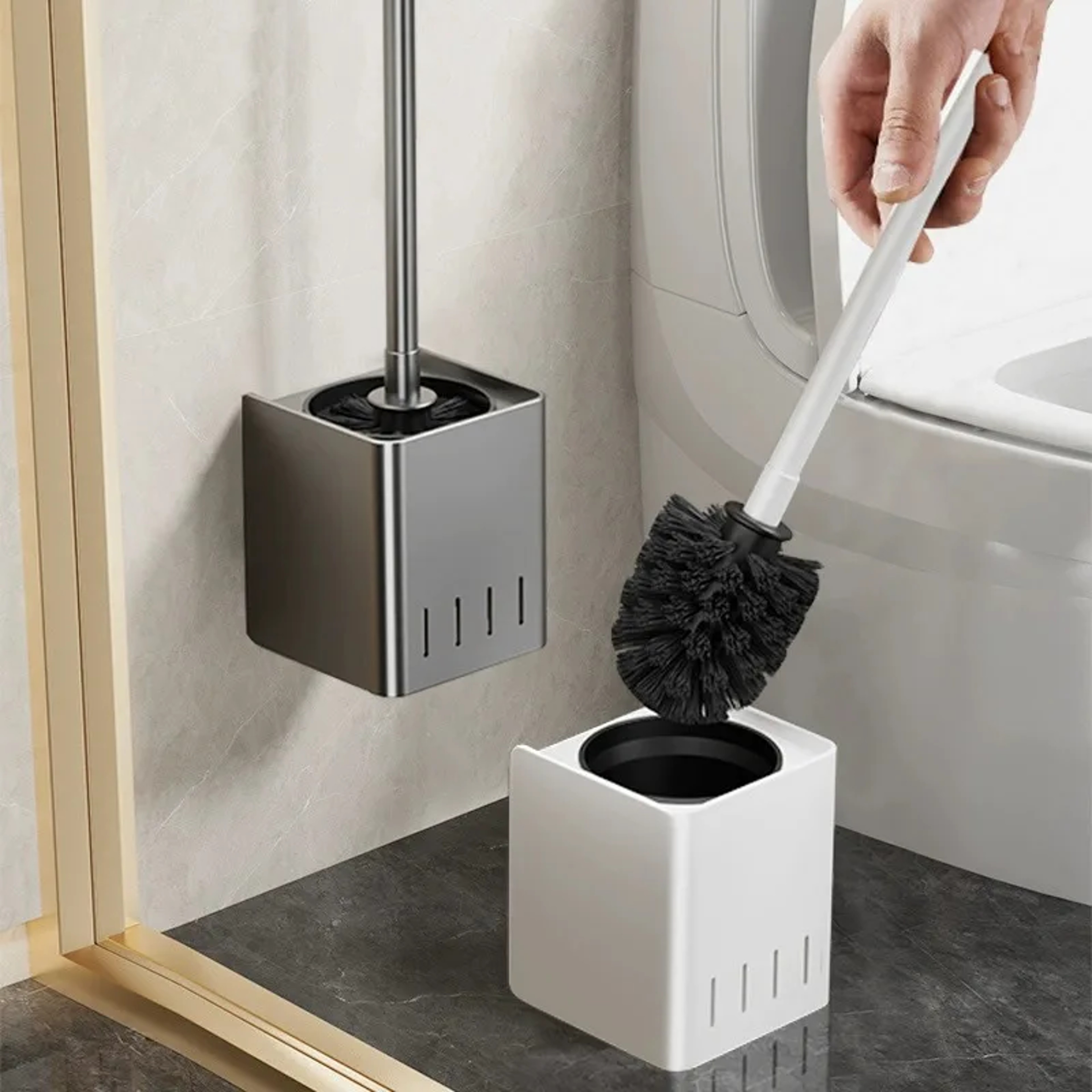 Stainless Steel Toilet Brush Wall Mounted Bathroom Cleaning Set – view 2