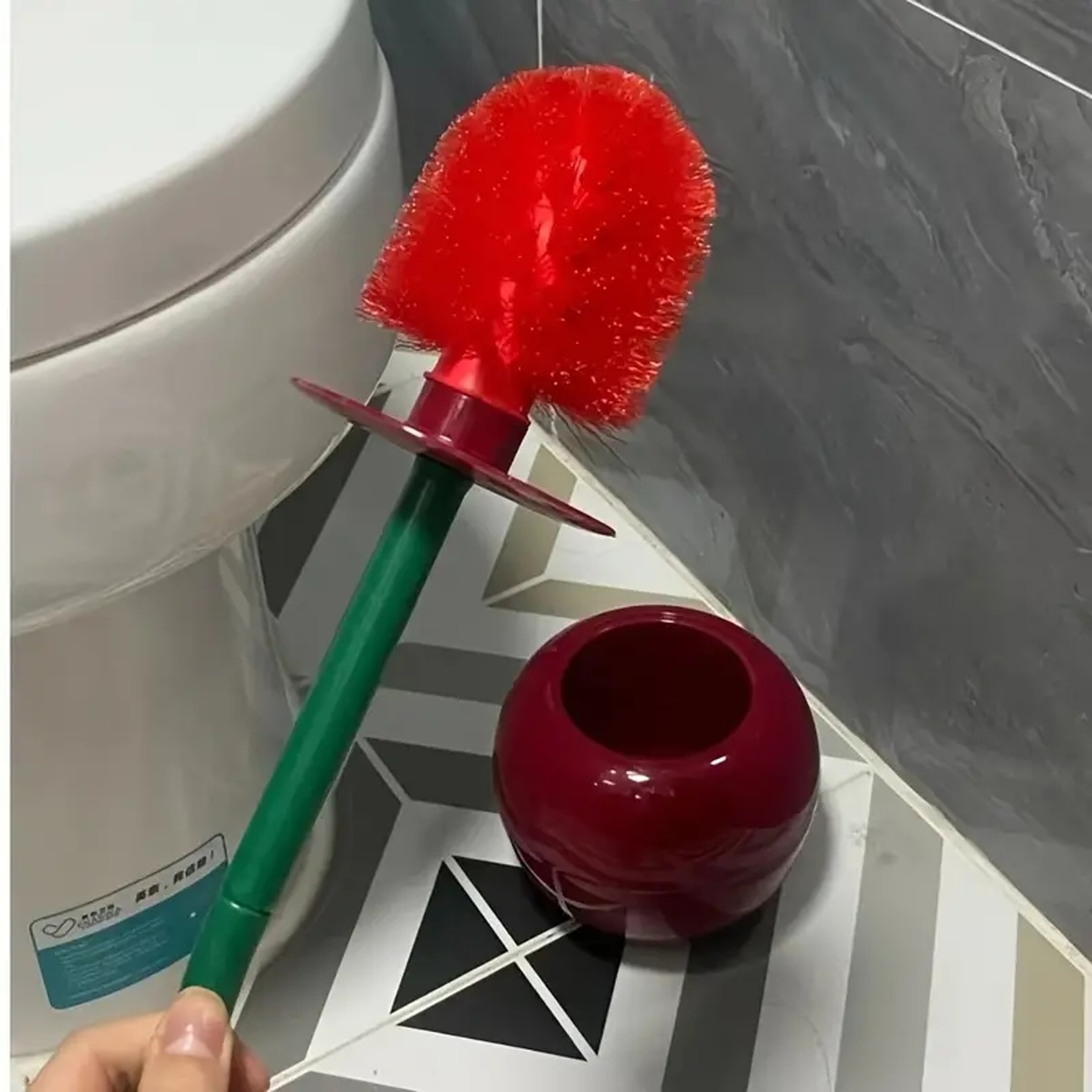 Cherry Toilet Brush With Holder Cute Long Handle Toilet Brush For Deep Bathroom Cleaning 2