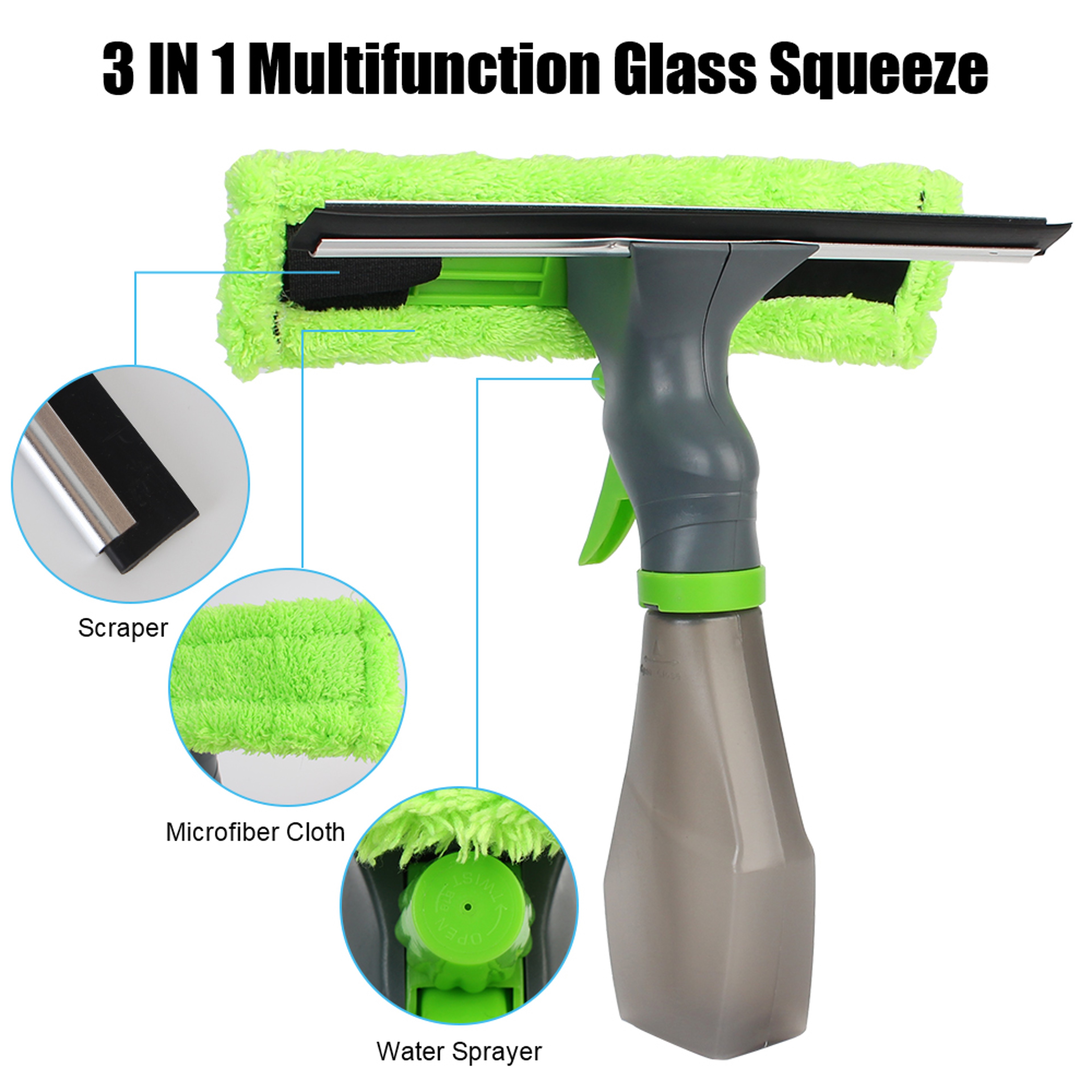 Window Cleaner Spray Bottle with Microfiber Window Cleaner Pad & Window Squeegee – view 2
