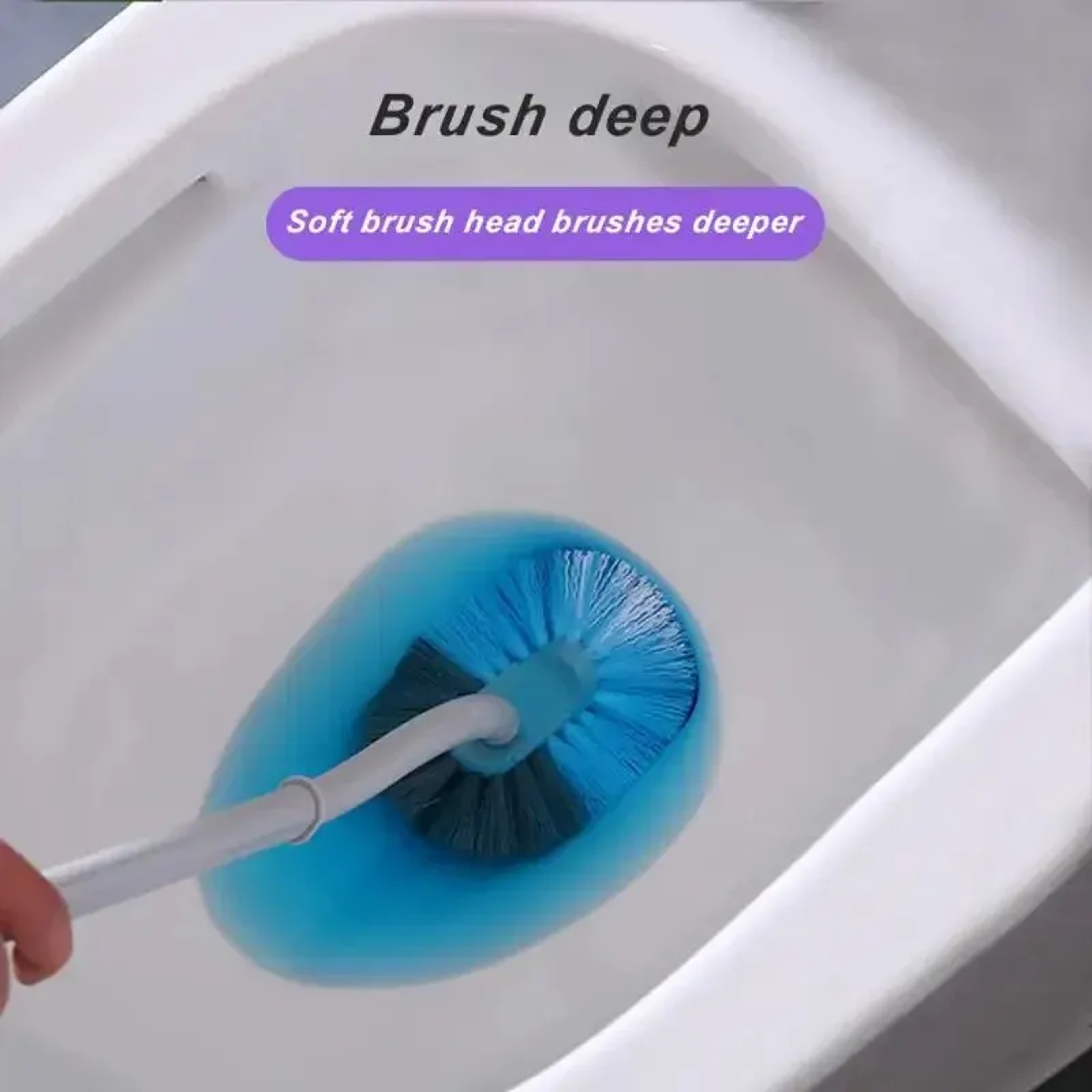 FlexReach Wall Mounted Toilet Brush With Curved Head For Deep Corner Cleaning 3