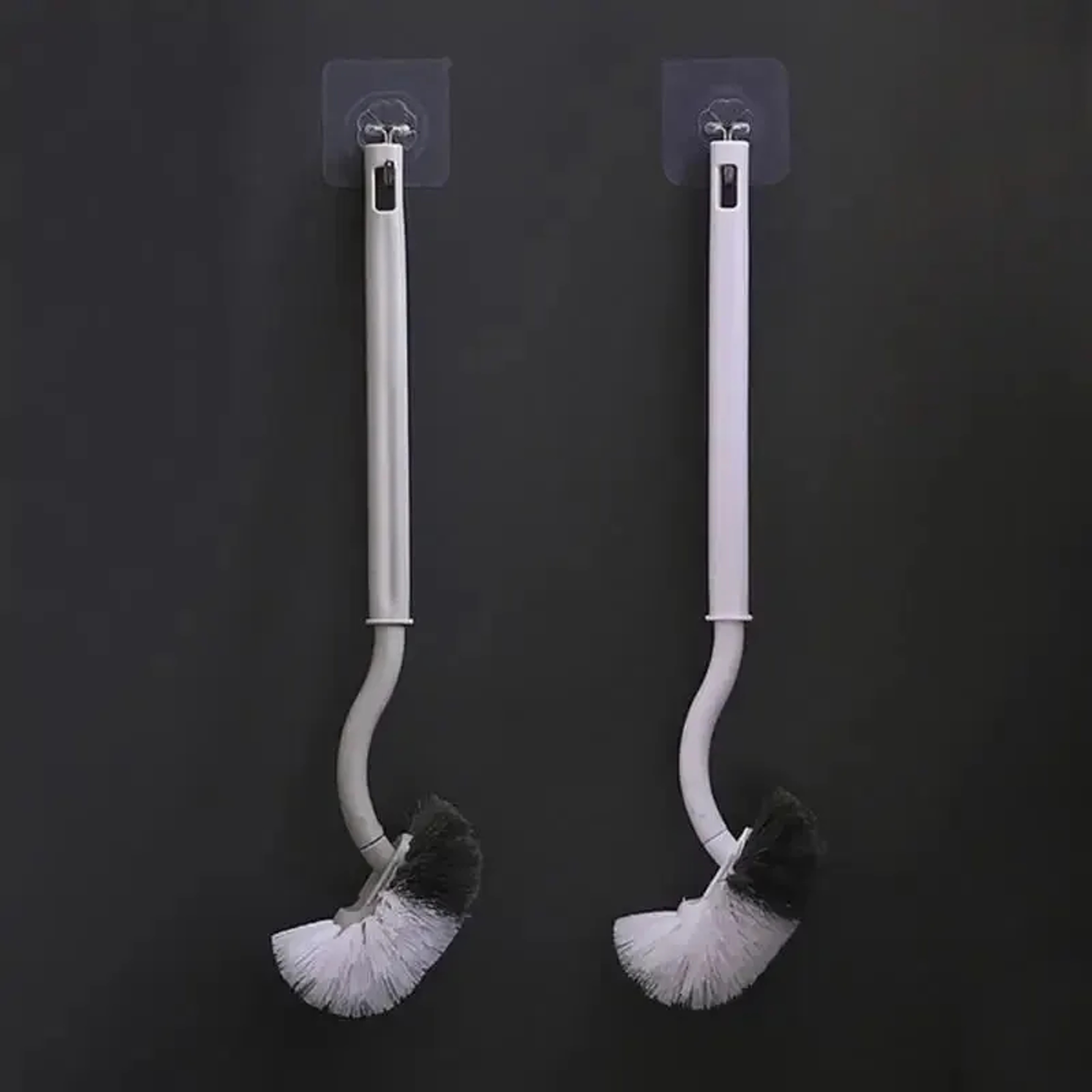 FlexReach Wall Mounted Toilet Brush With Curved Head For Deep Corner Cleaning 4