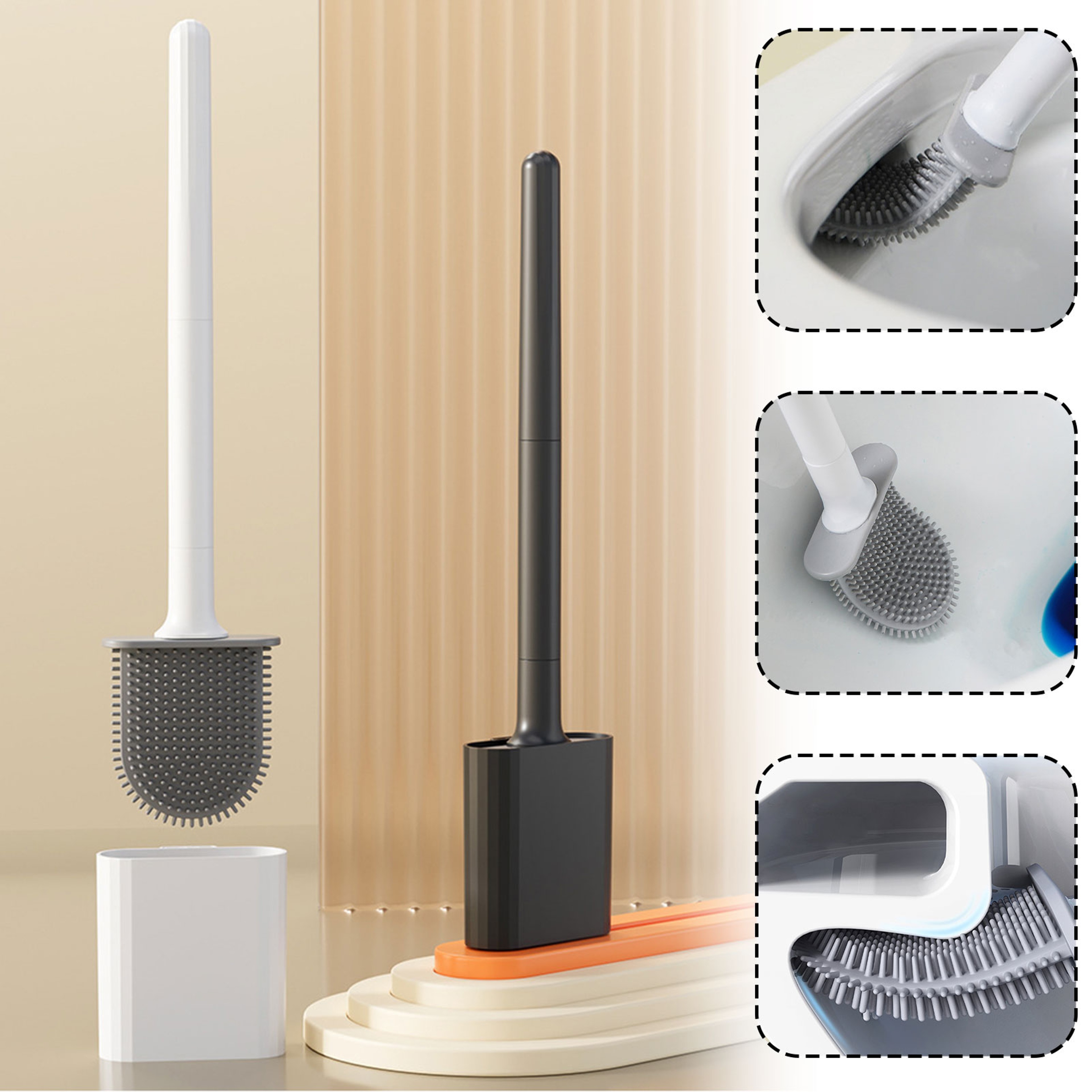 FlexiClean Silicone Toilet Brush With Holder  Wall Mounted Toilet Brush For Deep Bathroom Cleaning 1
