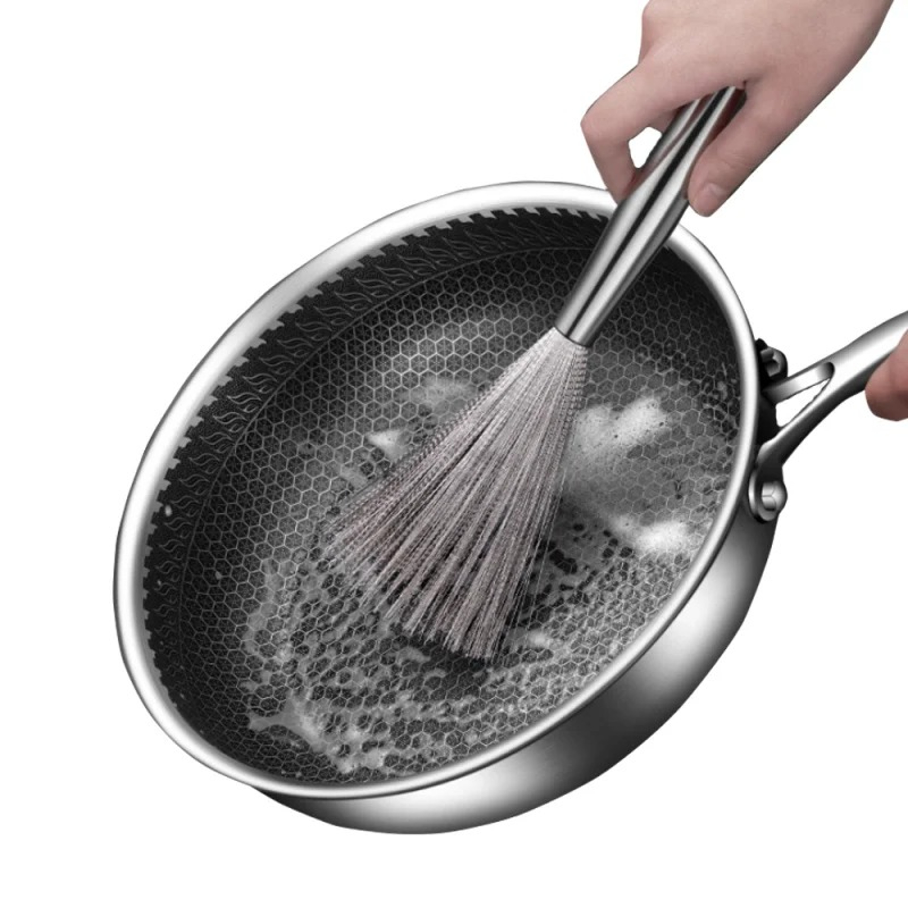 Heavy Duty Stainless Steel Cleaning Brush with Long Handle for Pots, Pans & Kitchen Utensils – view 5
