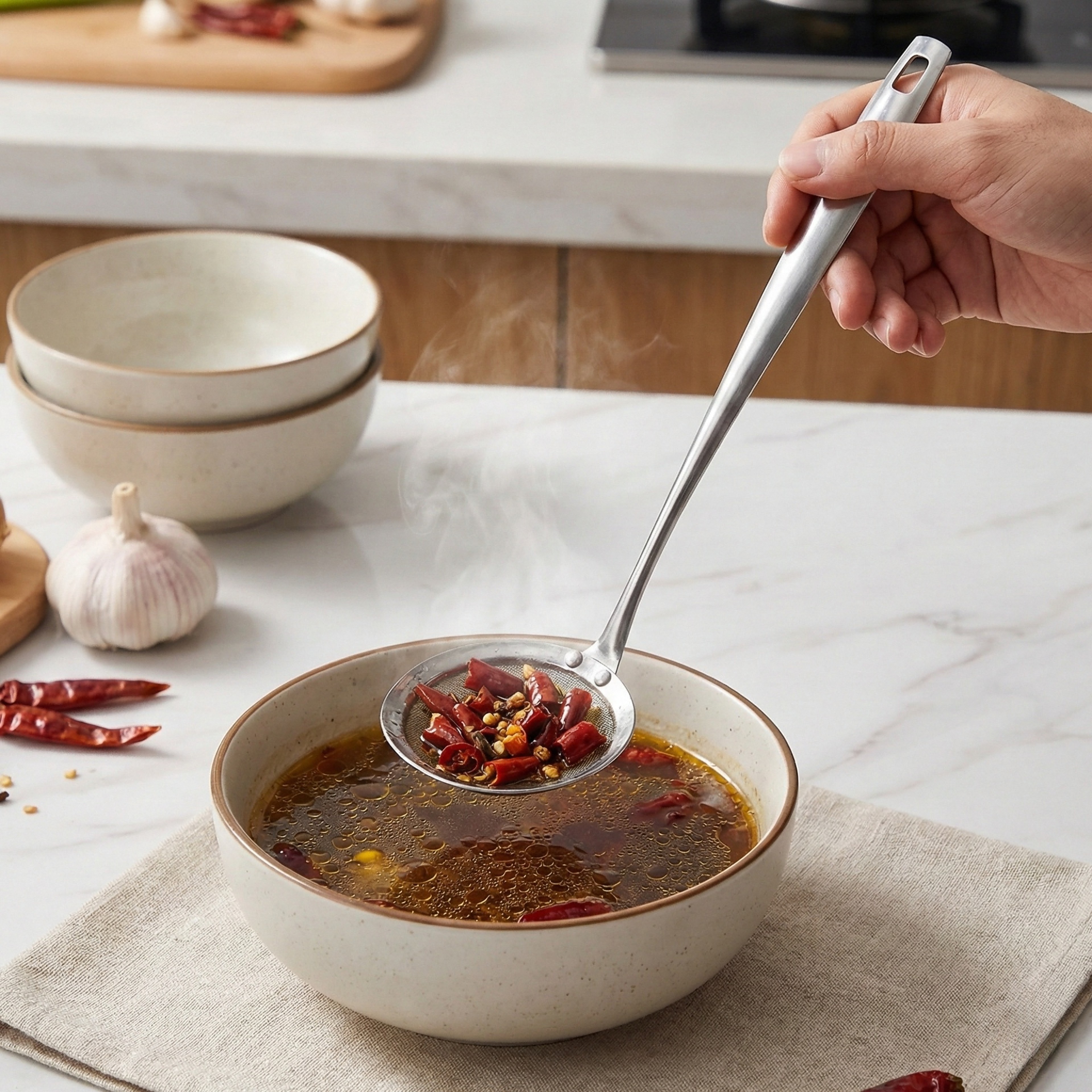 Premium Oil Skimmer Ladle Stainless Steel Fine Mesh Strainer Spoon with Long Handle – view 2