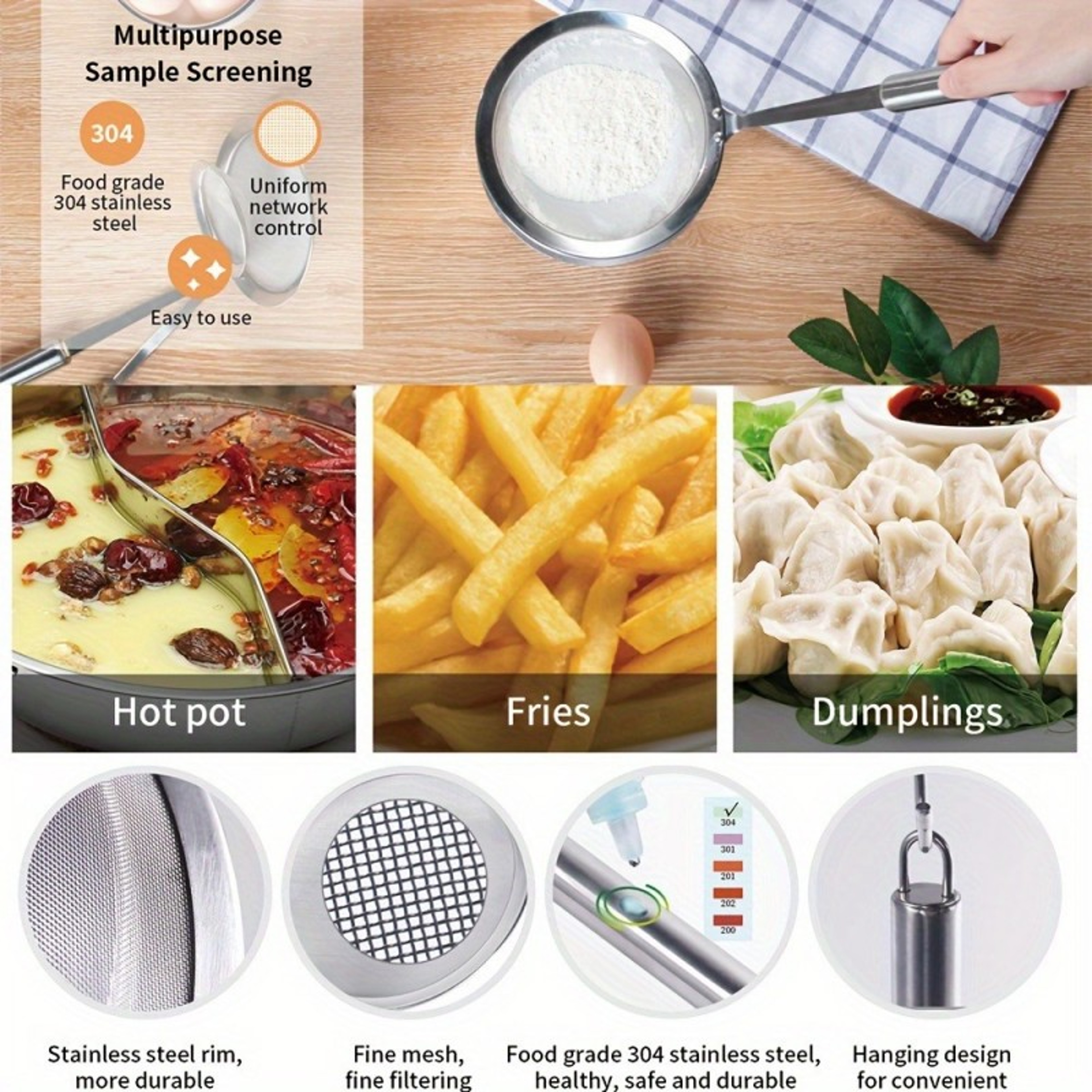 Premium Oil Skimmer Ladle Stainless Steel Fine Mesh Strainer Spoon with Long Handle – view 5